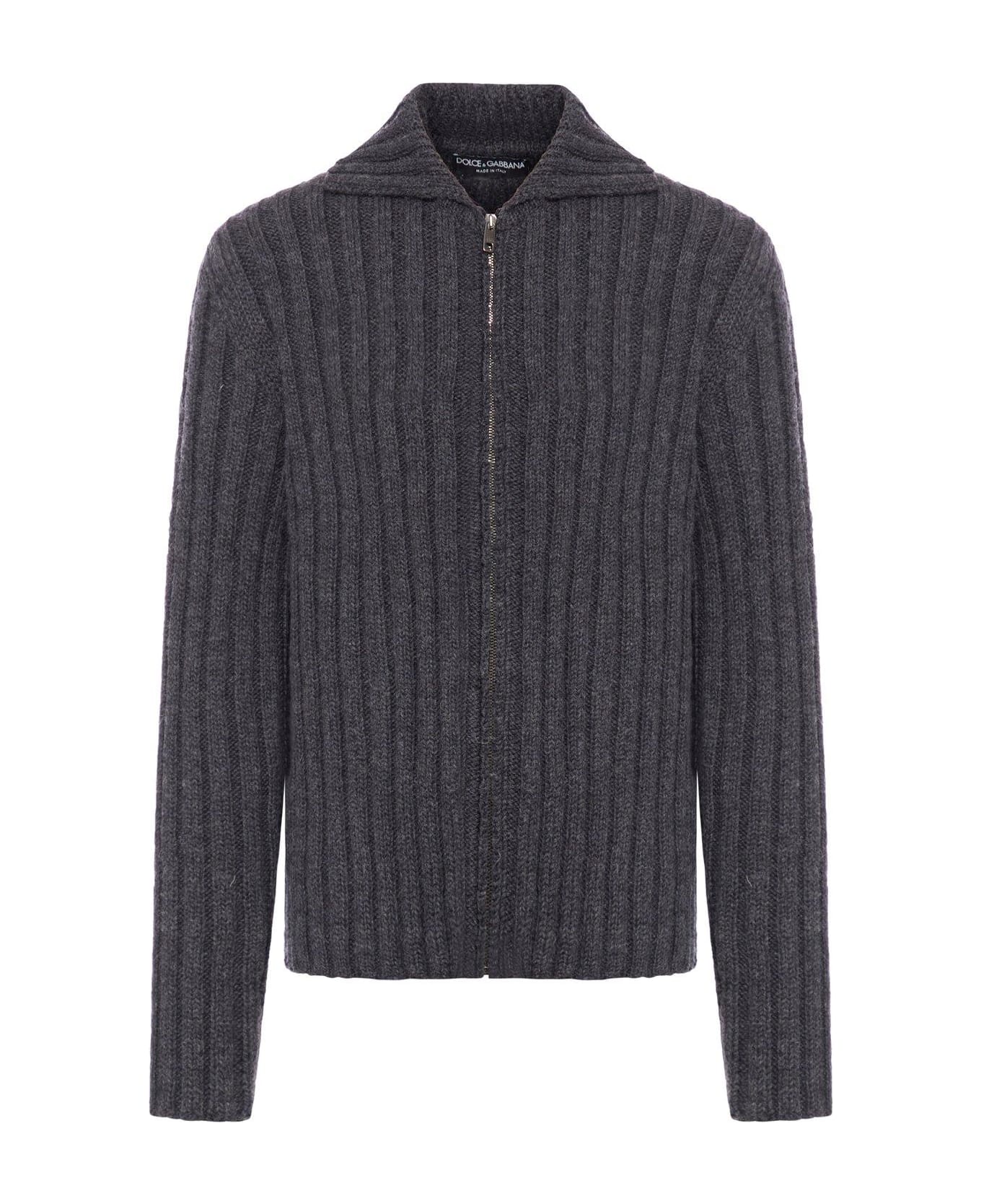 Dolce 
Gabbana Zipped Knitted Sweater - Grey Melange
