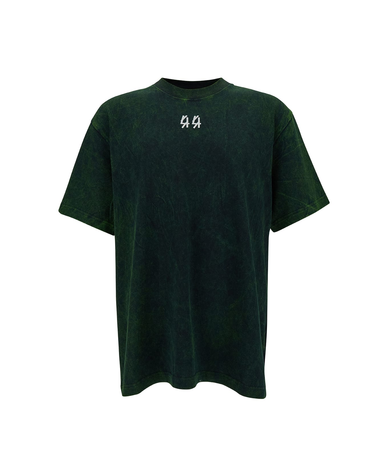 44 Label Group Green Crewneck T-shirt With Front And Back Logo Print In Cotton Man - Green