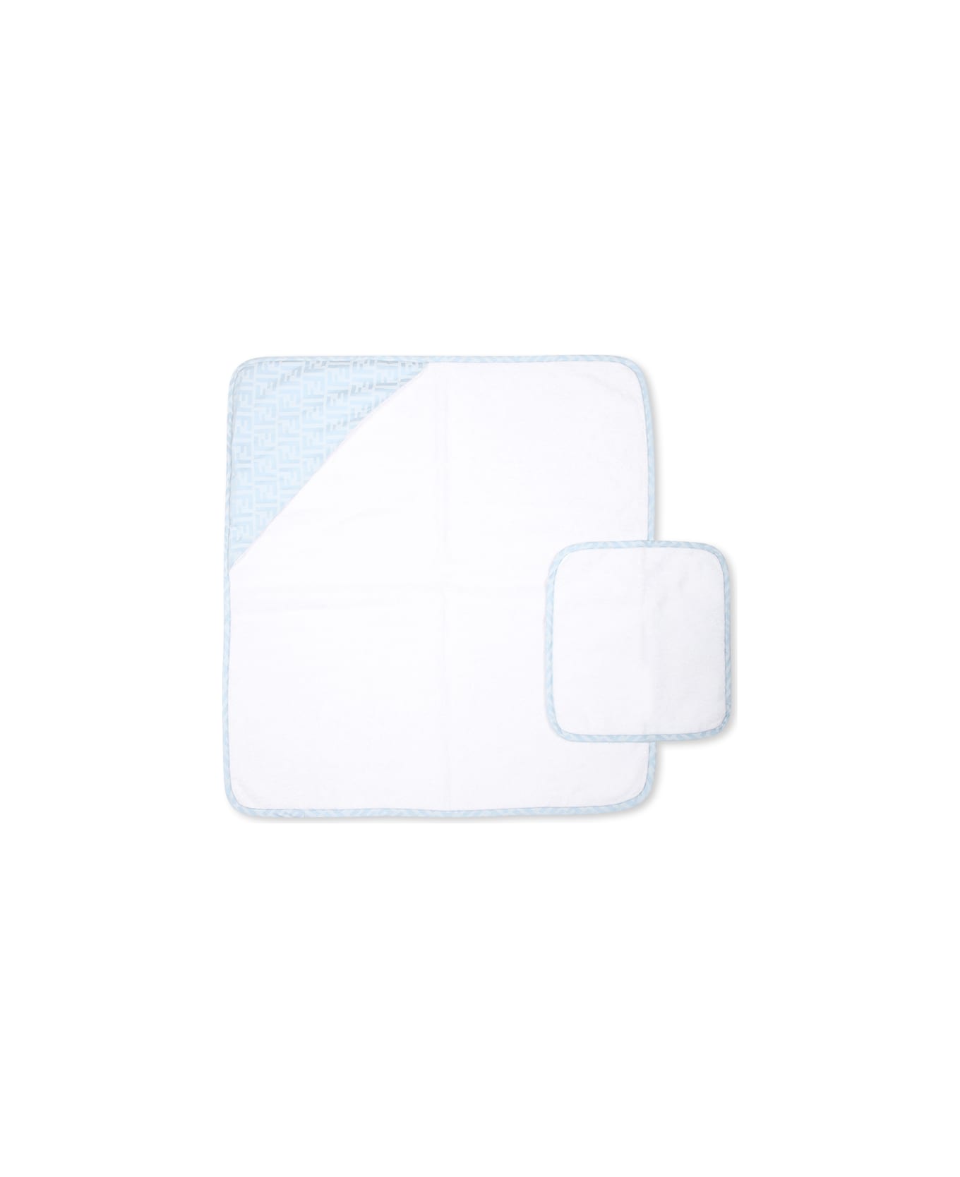 Fendi White Bathrobe For Baby Boy With Double F - Light Blue