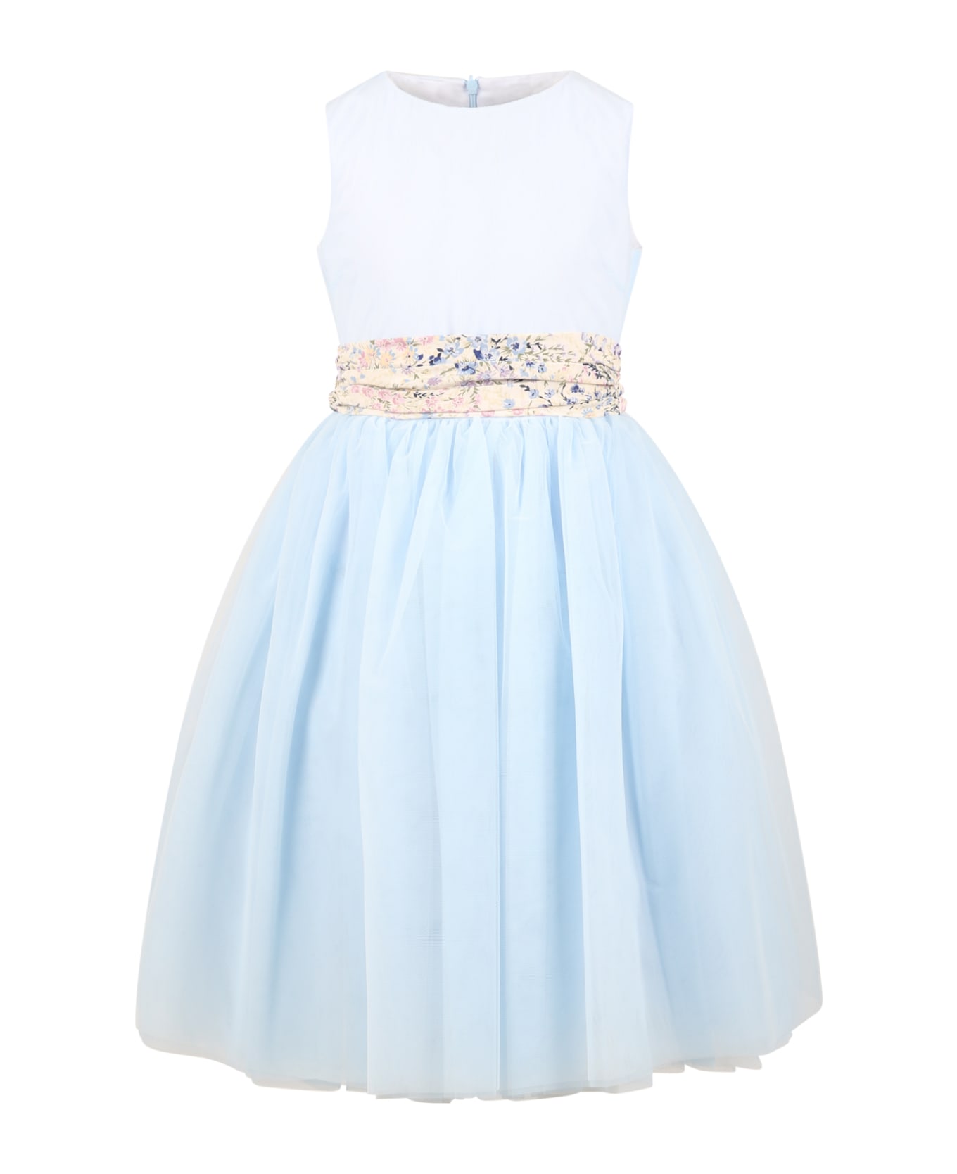 Simonetta Light-blue Dress For Girl With Tulle Skirt - Light Blue ワンピース＆ドレス