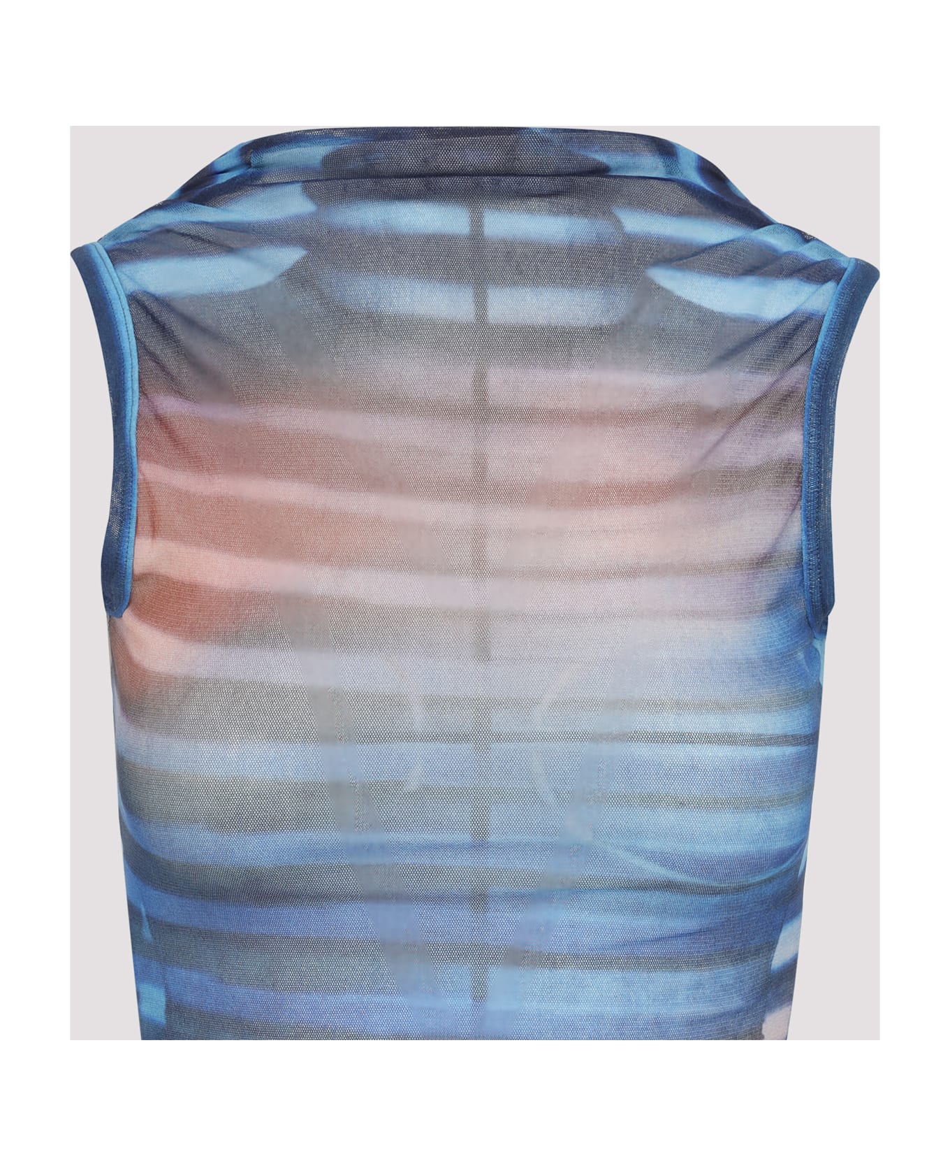Jean Paul Gaultier Mesh Printed "air" Long Dress - Lightblue Blue Peach