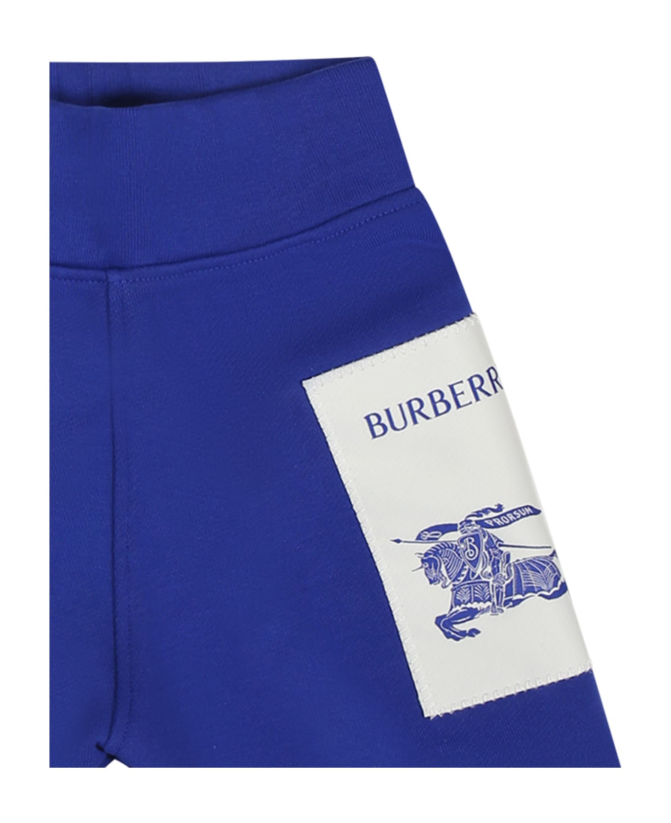 Burberry Blue Trousers For Baby Boy With Logo - Blue