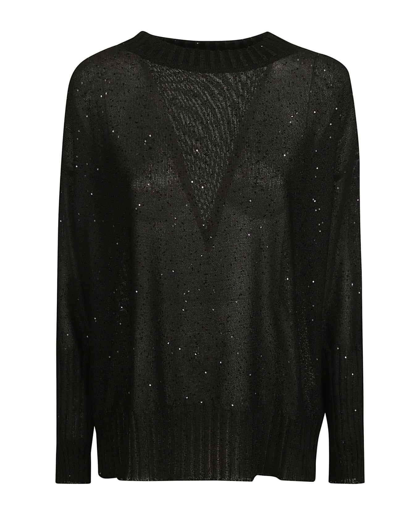 Lorena Antoniazzi Round Neck Embellished Sweater - Black ニットウェア