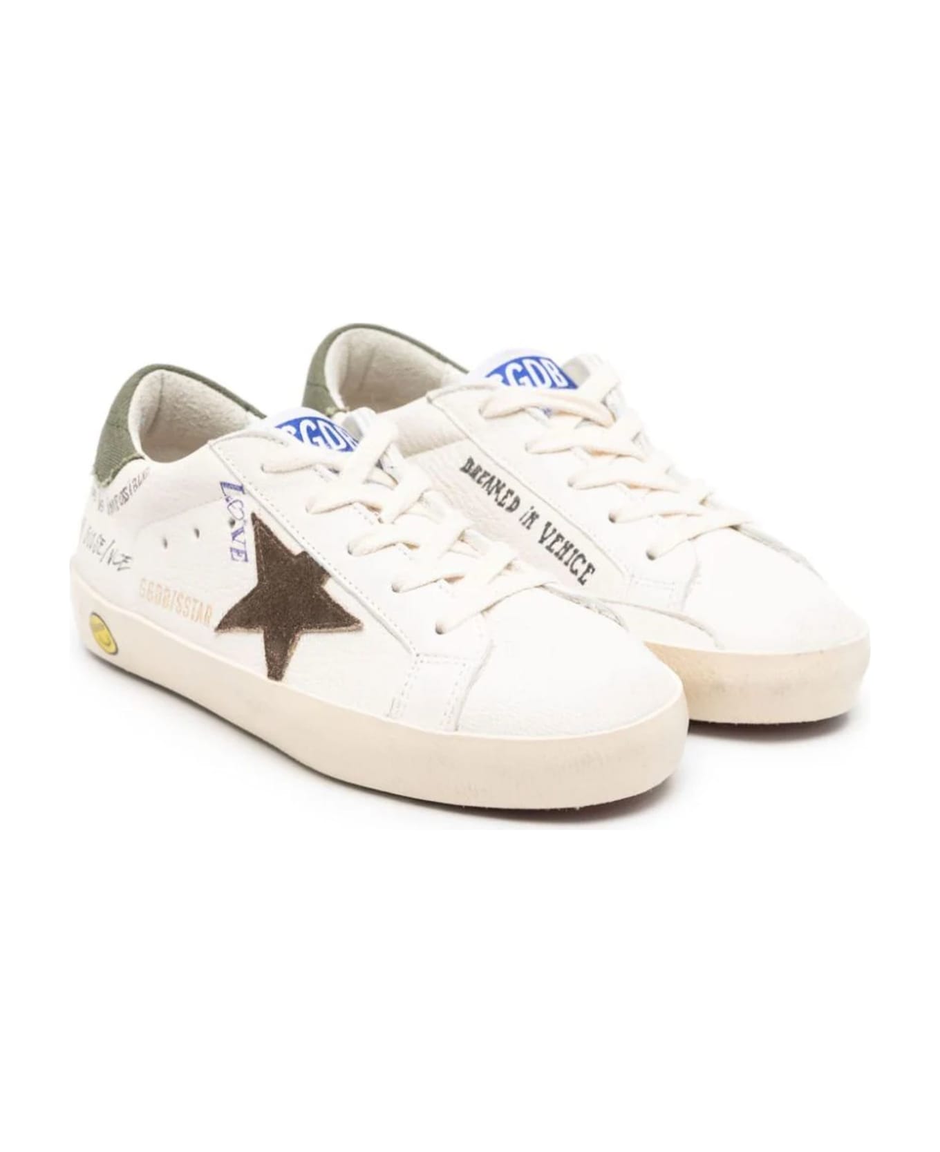 Golden Goose White Leather Sneakers - White /brown/ Green