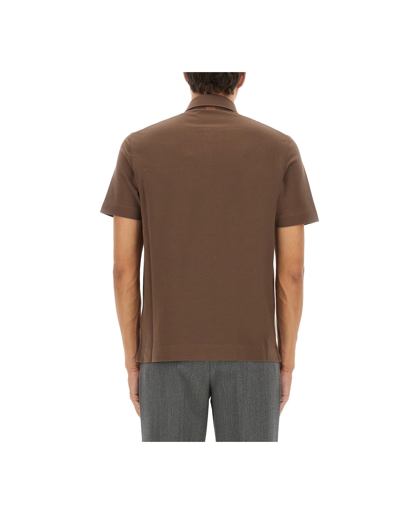 Zegna Cotton Polo Shirt With Pocket - BROWN