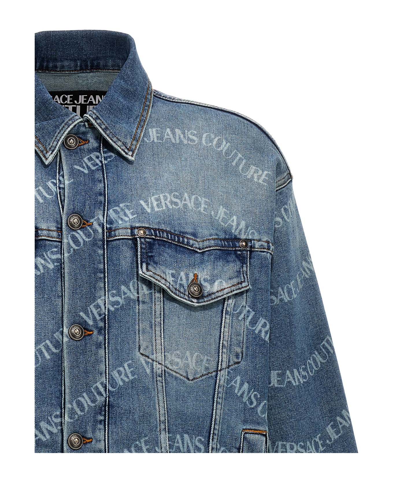 Versace Jeans Couture Logo Print Denim Jacket - Light Blue