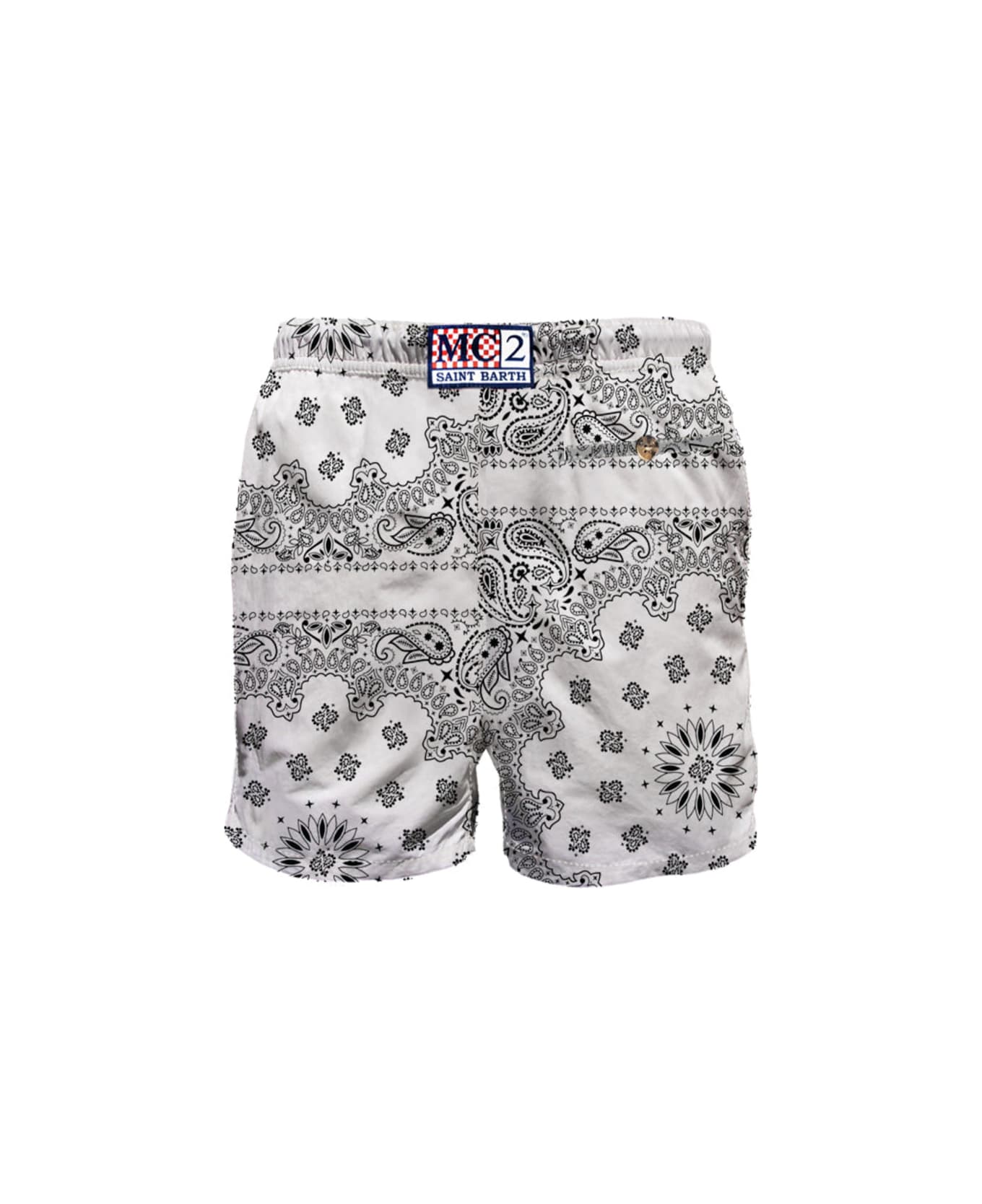 MC2 Saint Barth Man Swim Shorts With White Bandanna Print - WHITE