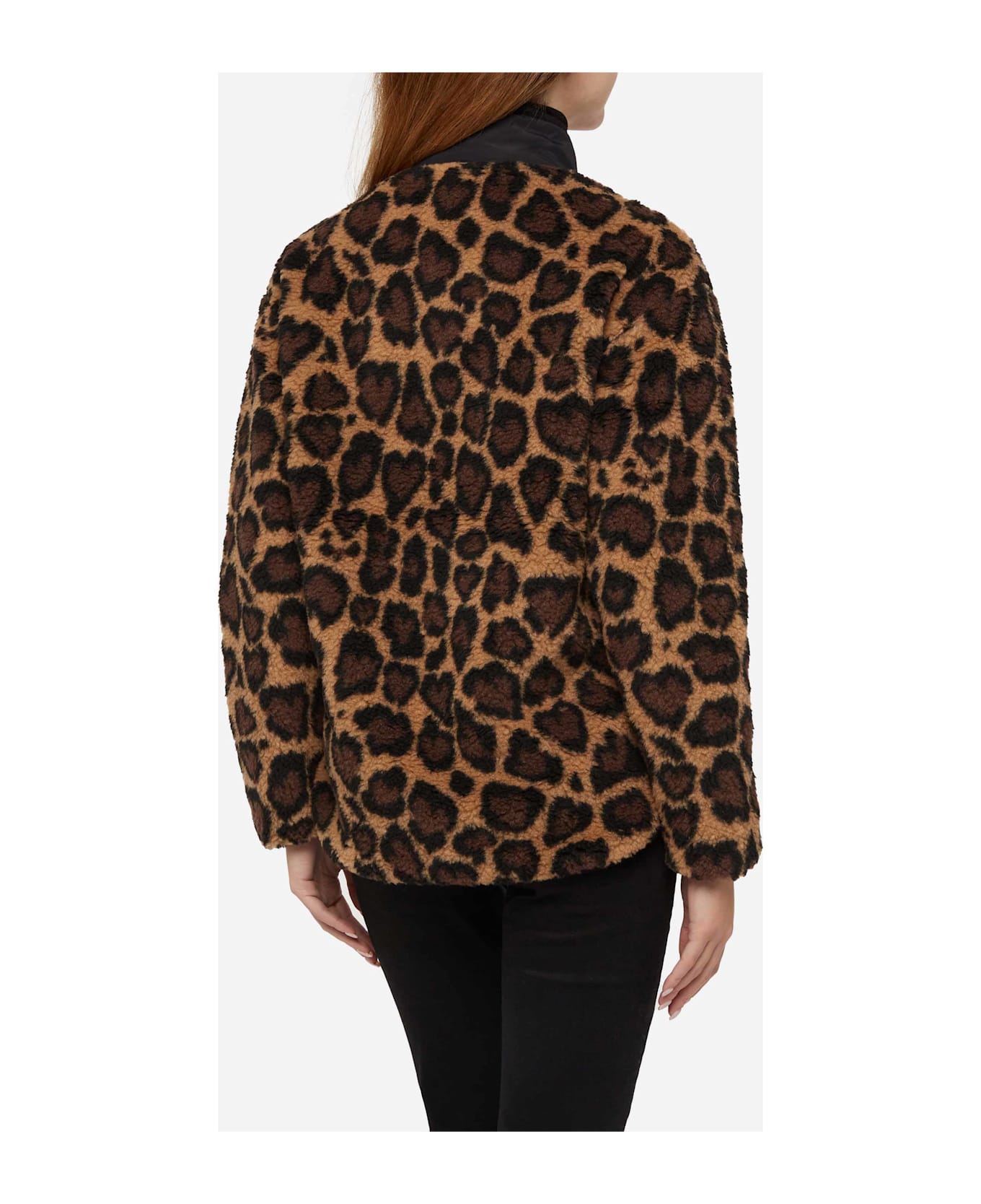 MC2 Saint Barth Teddy-fleece Jacket Keystone With Leopard Print - BROWN