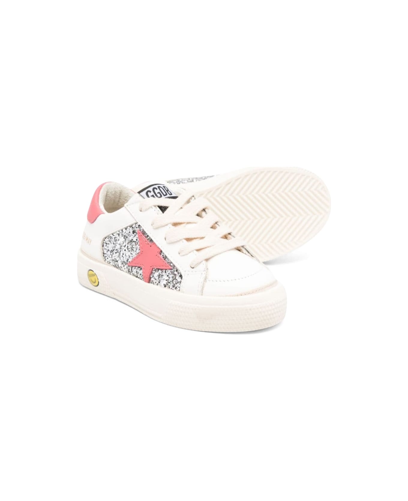 Golden Goose May Glitter And Leather Upper Leather Star And Heel - WHITE