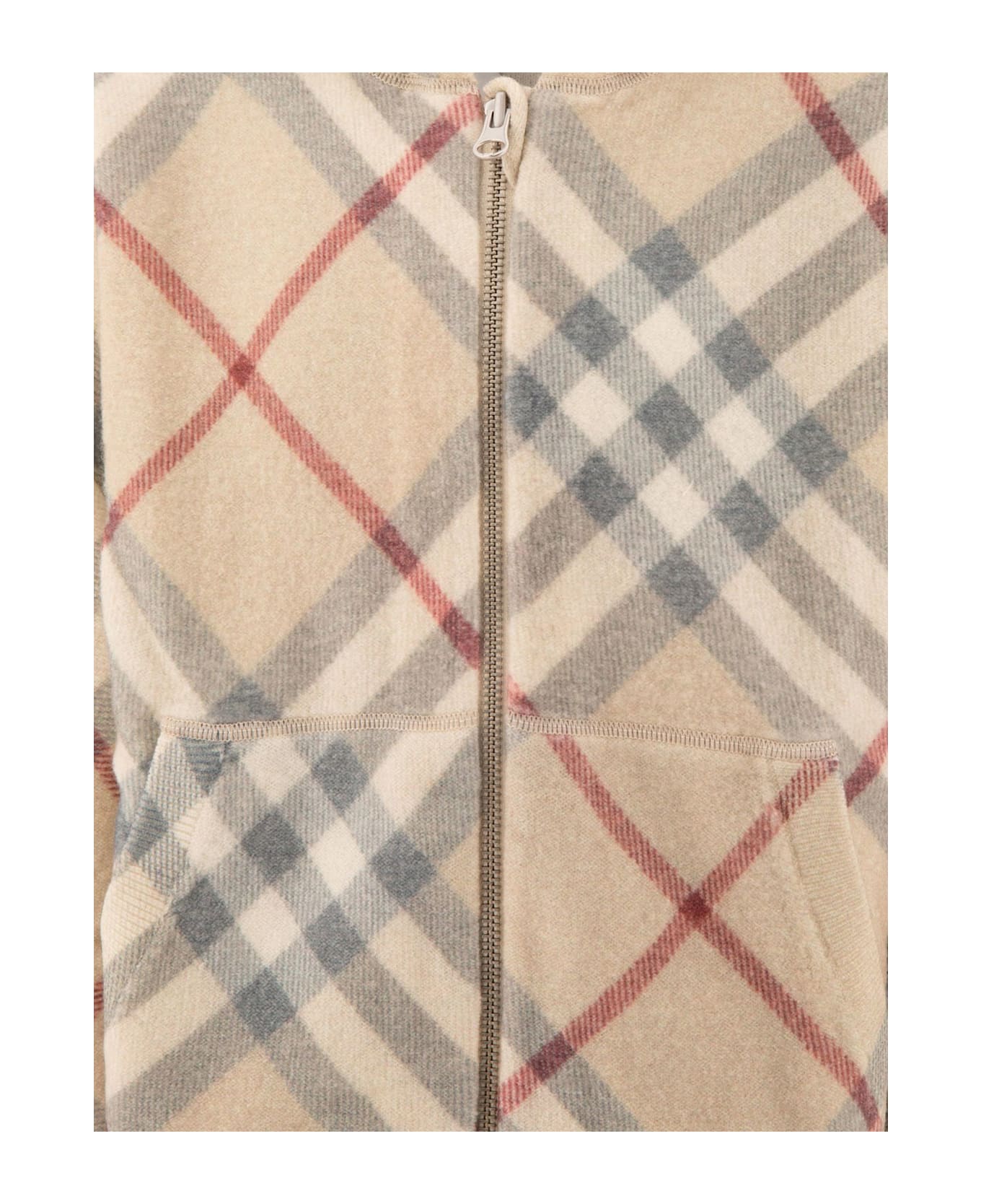 Burberry Check-pattern Zip-up Knitted Hoodie - NEUTRALS