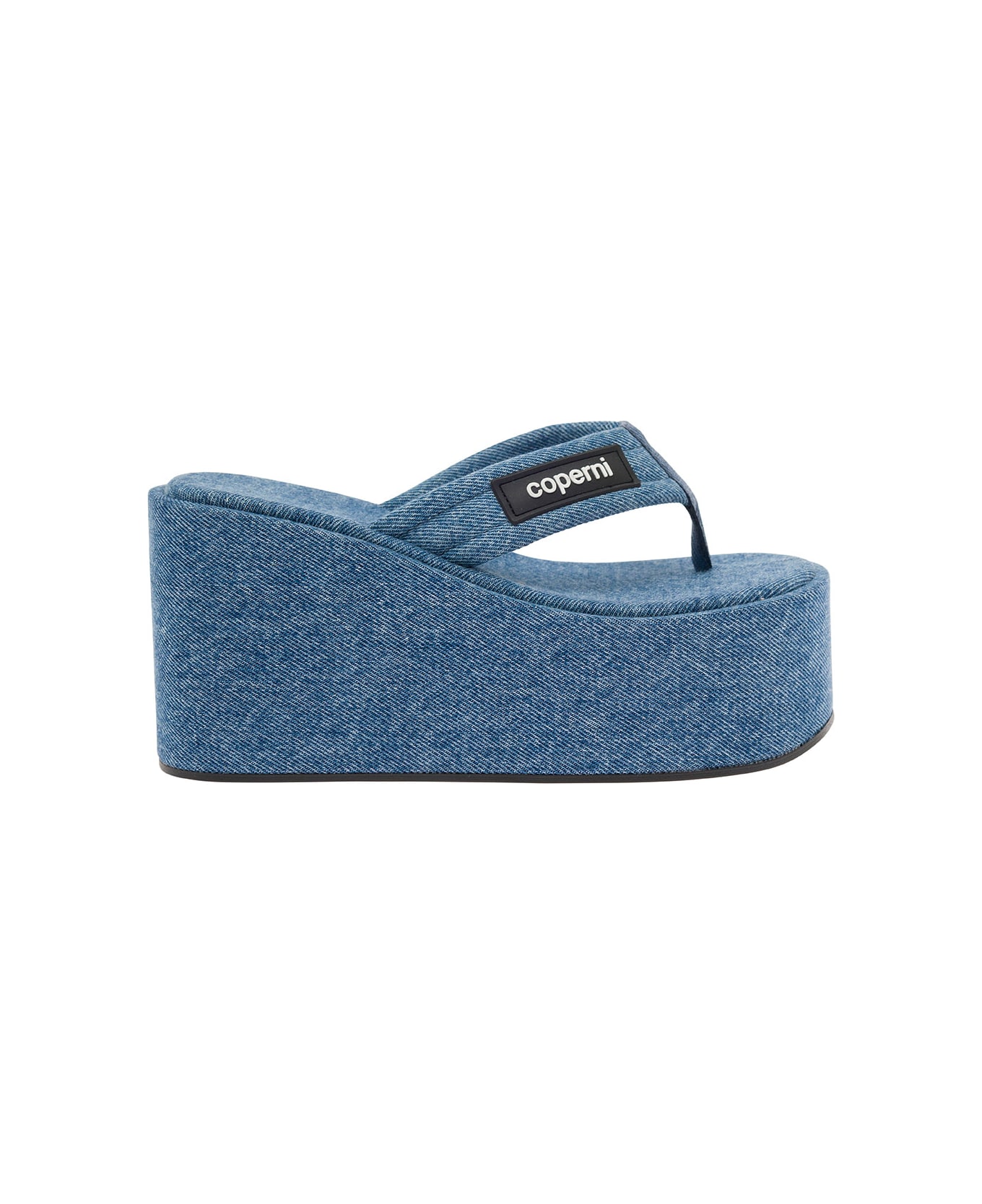 Coperni Light Blue Sandals With Wedge And Logo Patch In Denim Woman - Blu サンダル