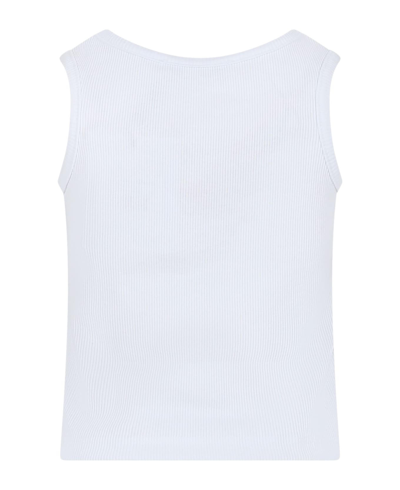 MSGM White Tank Top For Girl With Logo - Bianco