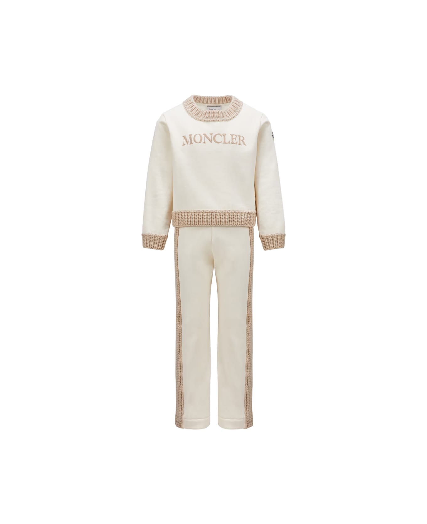 Moncler White Tracksuit With Logo And Knitted Hems - White