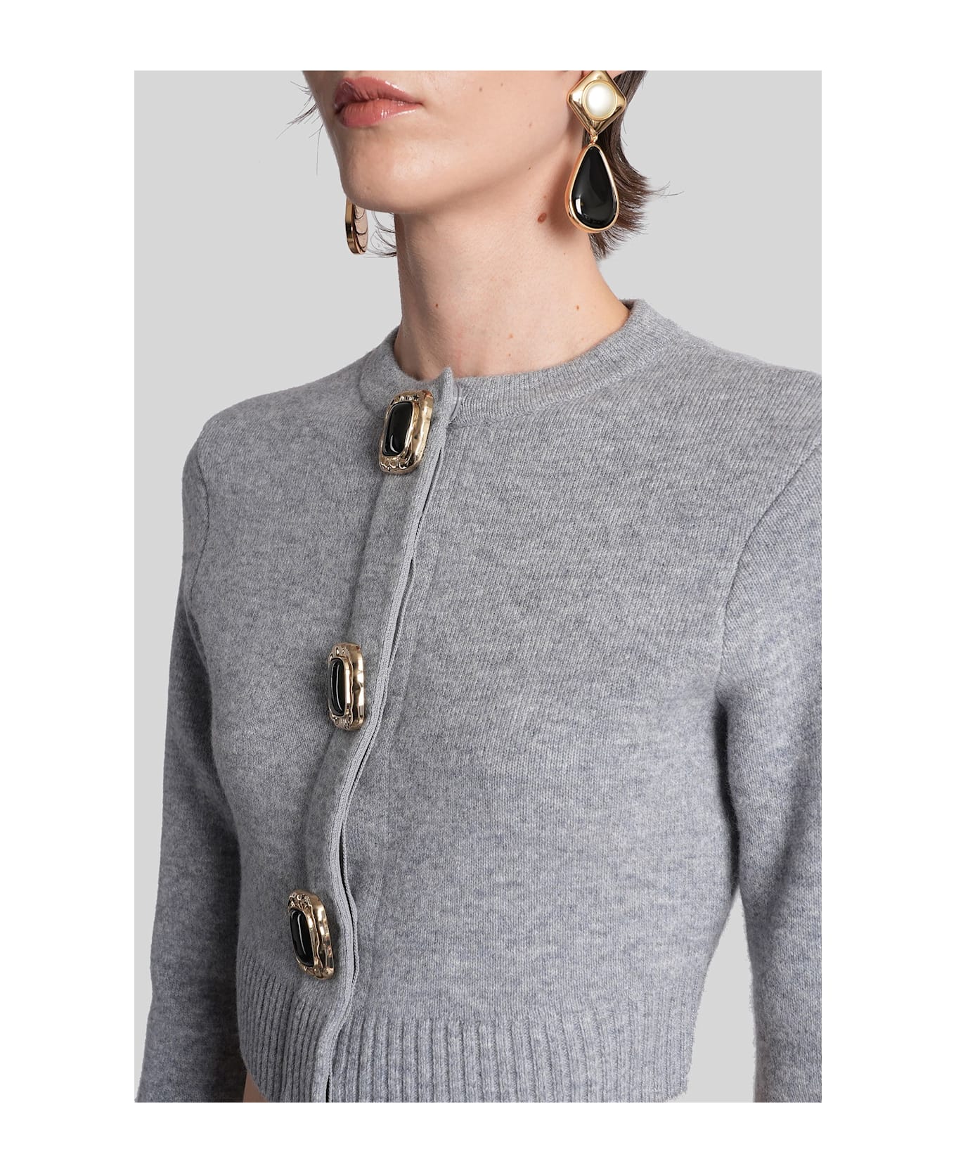 self-portrait Cardigan In Grey Wool - grey
