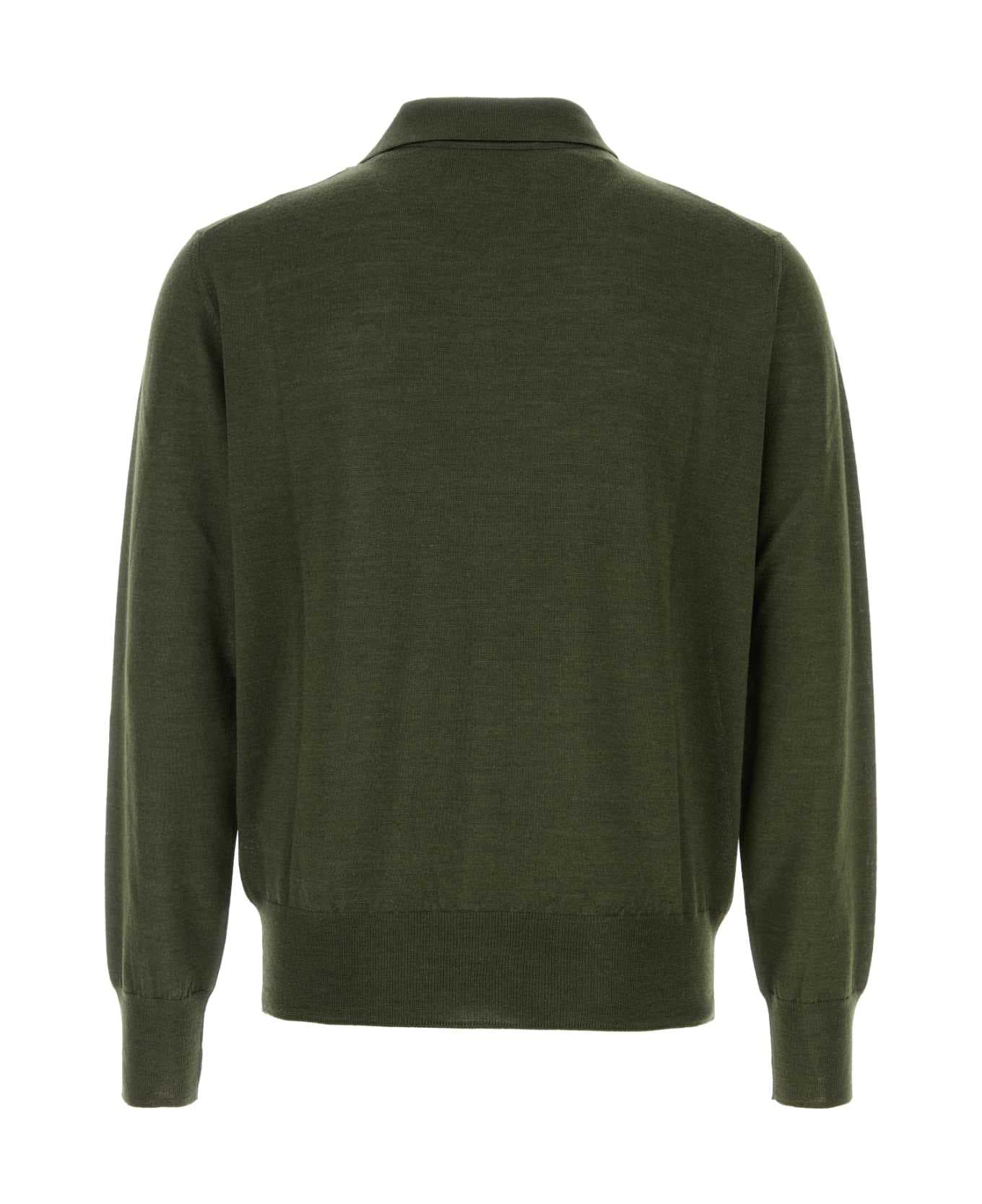 Ami Alexandre Mattiussi Olive Green Wool Blend Polo Shirt - LODEN