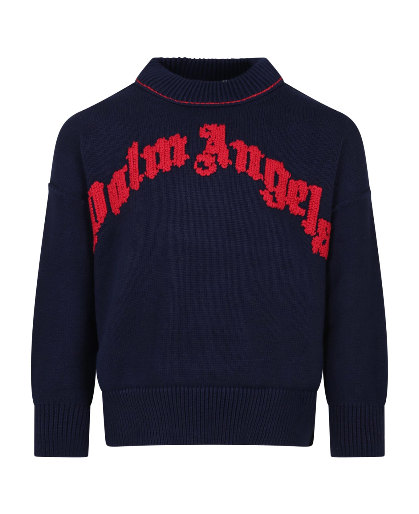 Palm Angels Blue Sweater For Boy With Logo - Navy Blue