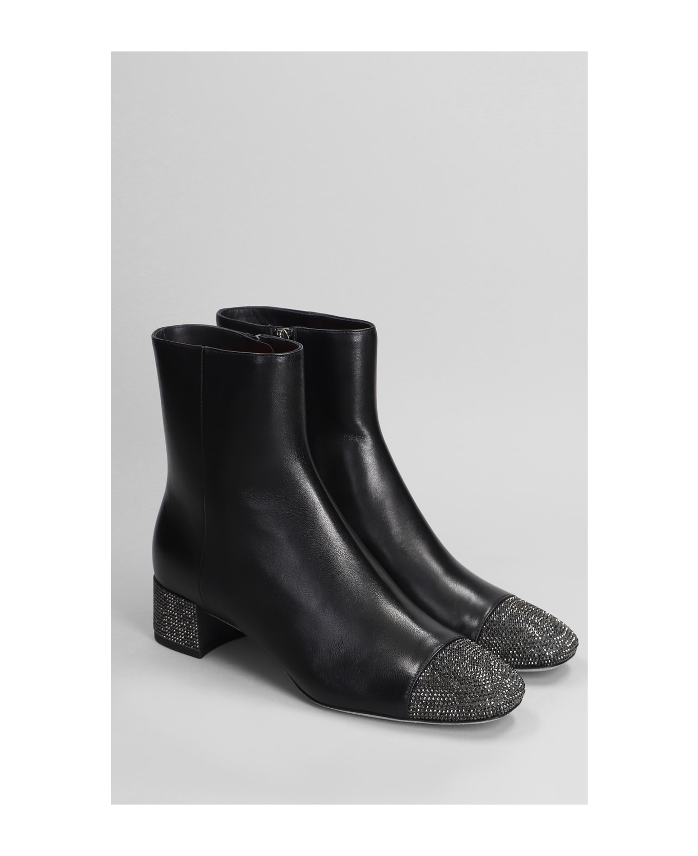 René Caovilla Bonnie Low Heels Ankle Boots In Black Leather - black