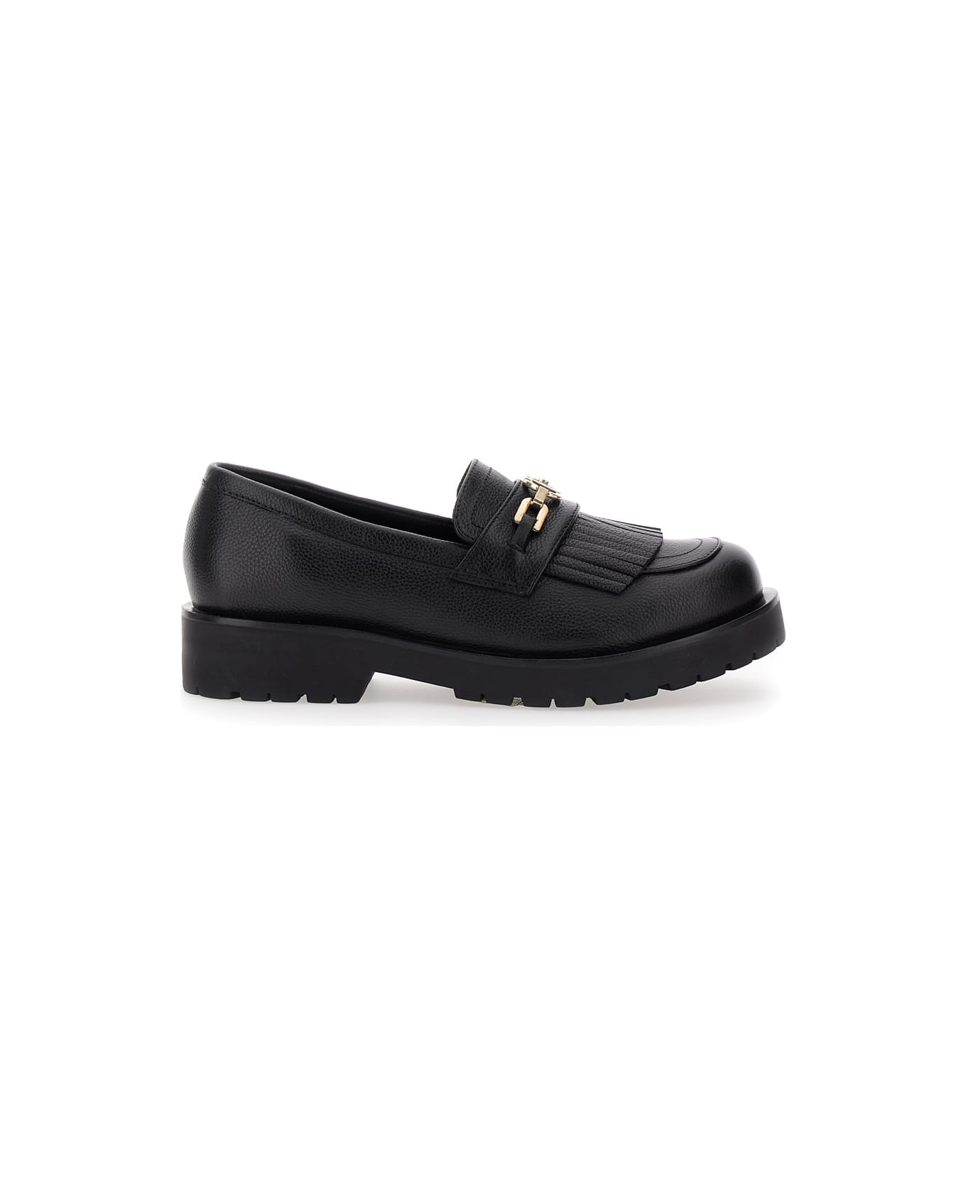 TwinSet Black Loafers With Platform And Metallic Logo In Leather Woman - Black
