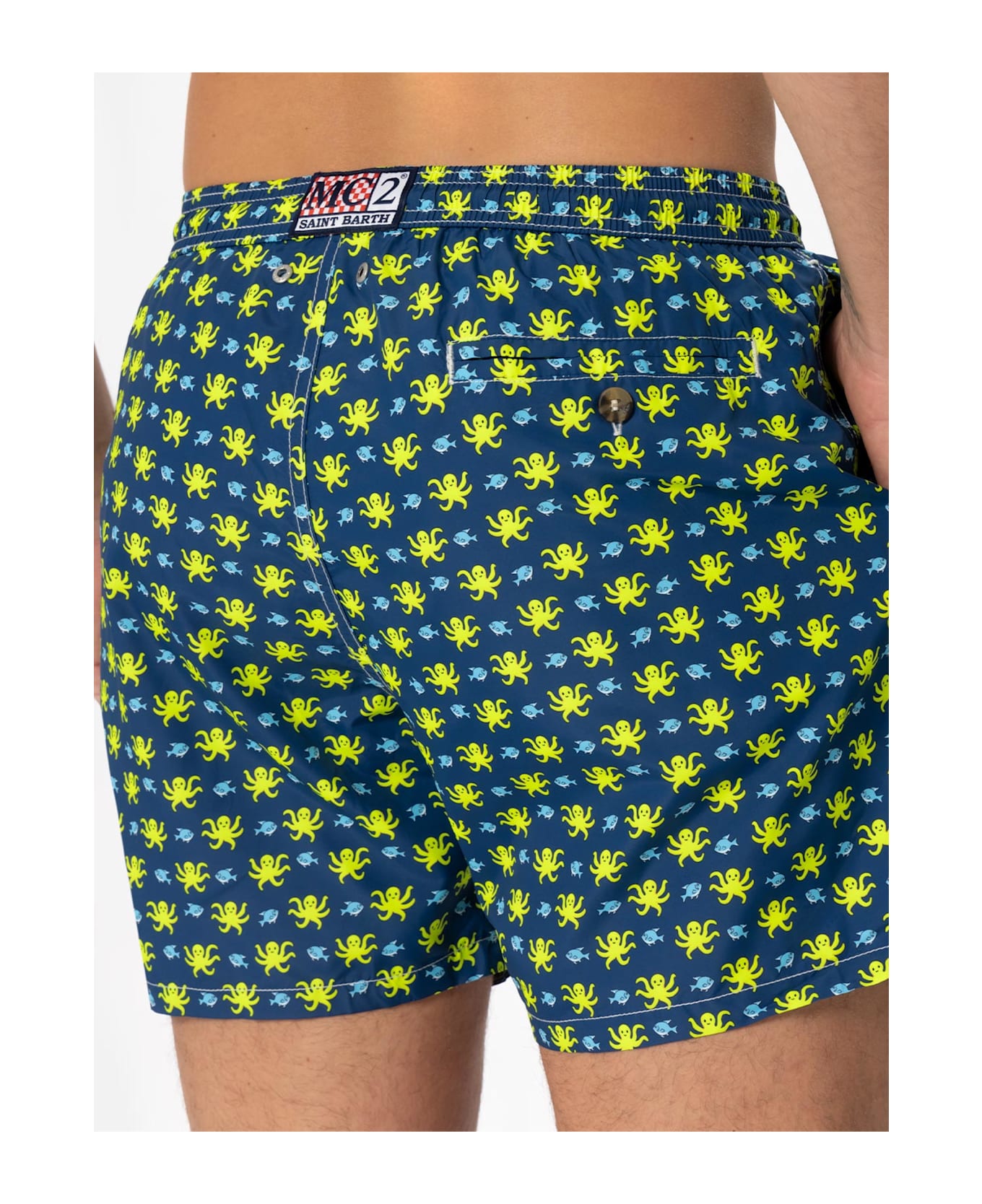 MC2 Saint Barth Man Light Fabric Swim Shorts With Fish And Octopus Print - BLUE