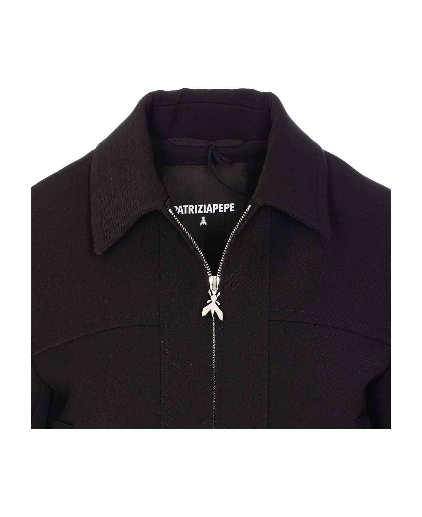 Patrizia Pepe Cropped "essential" Zipped Jacket - Black