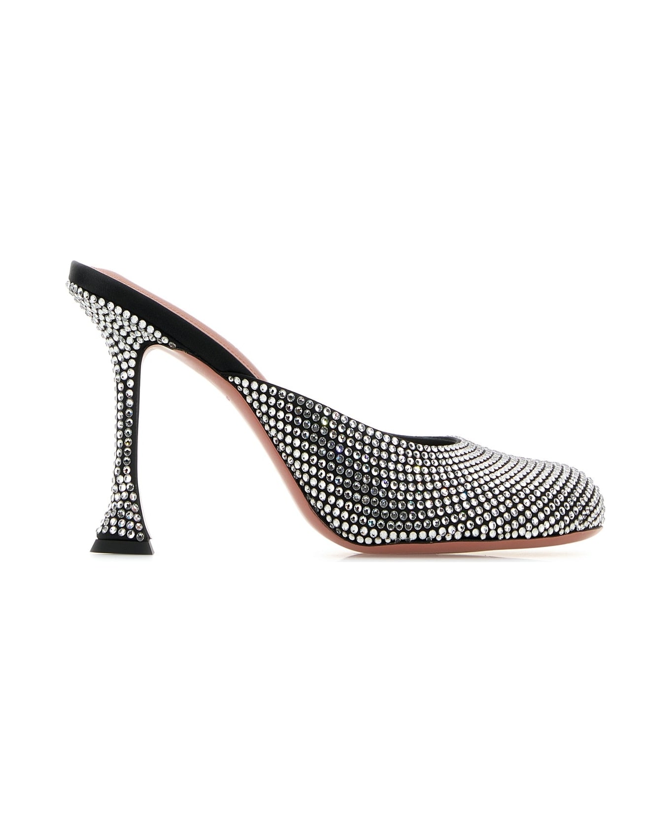 Amina Muaddi Embellished Satin Iris Mules - BLACKWHITE
