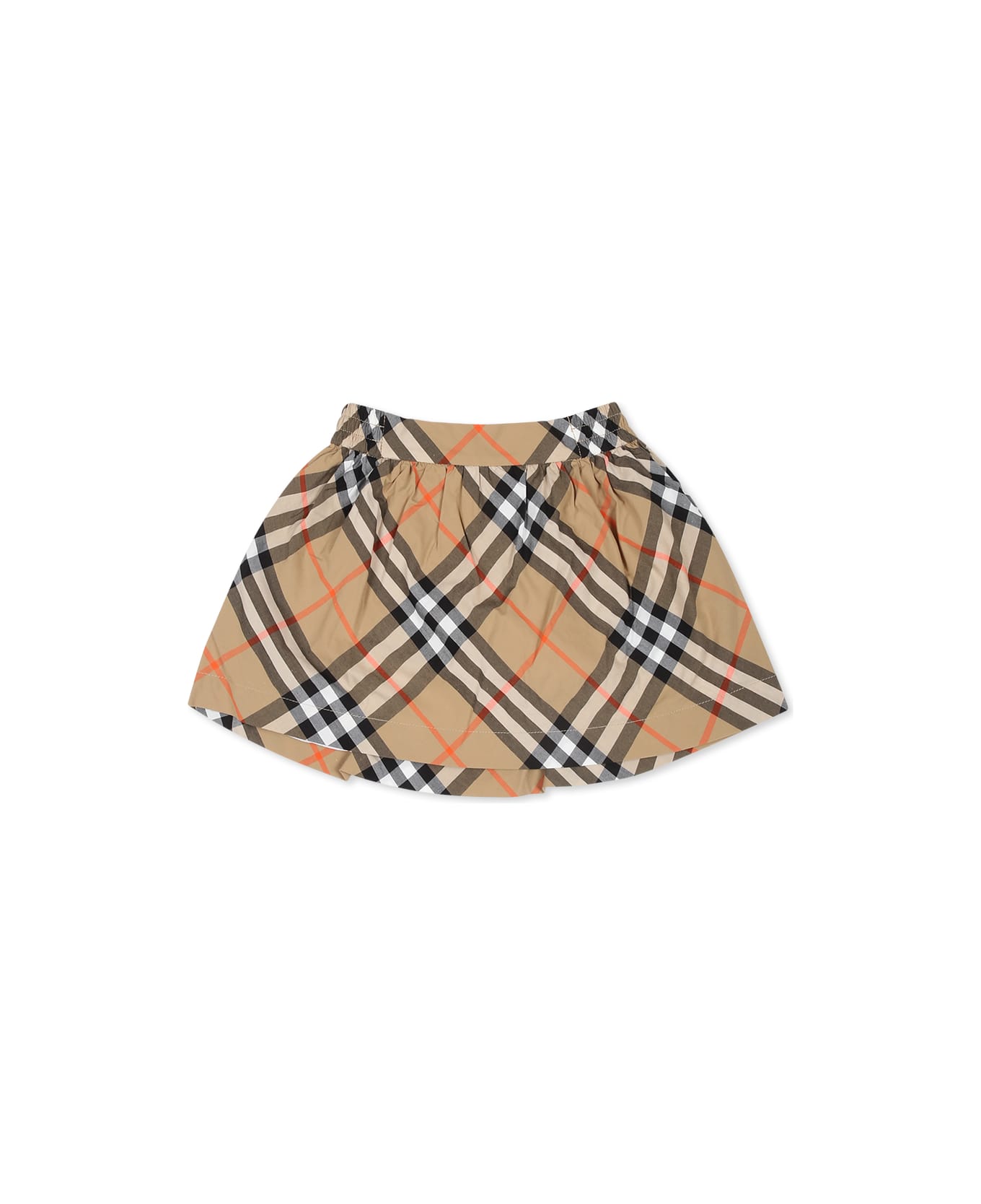 Burberry Beige Skirt For Baby Girl With Vintage Check - Sand