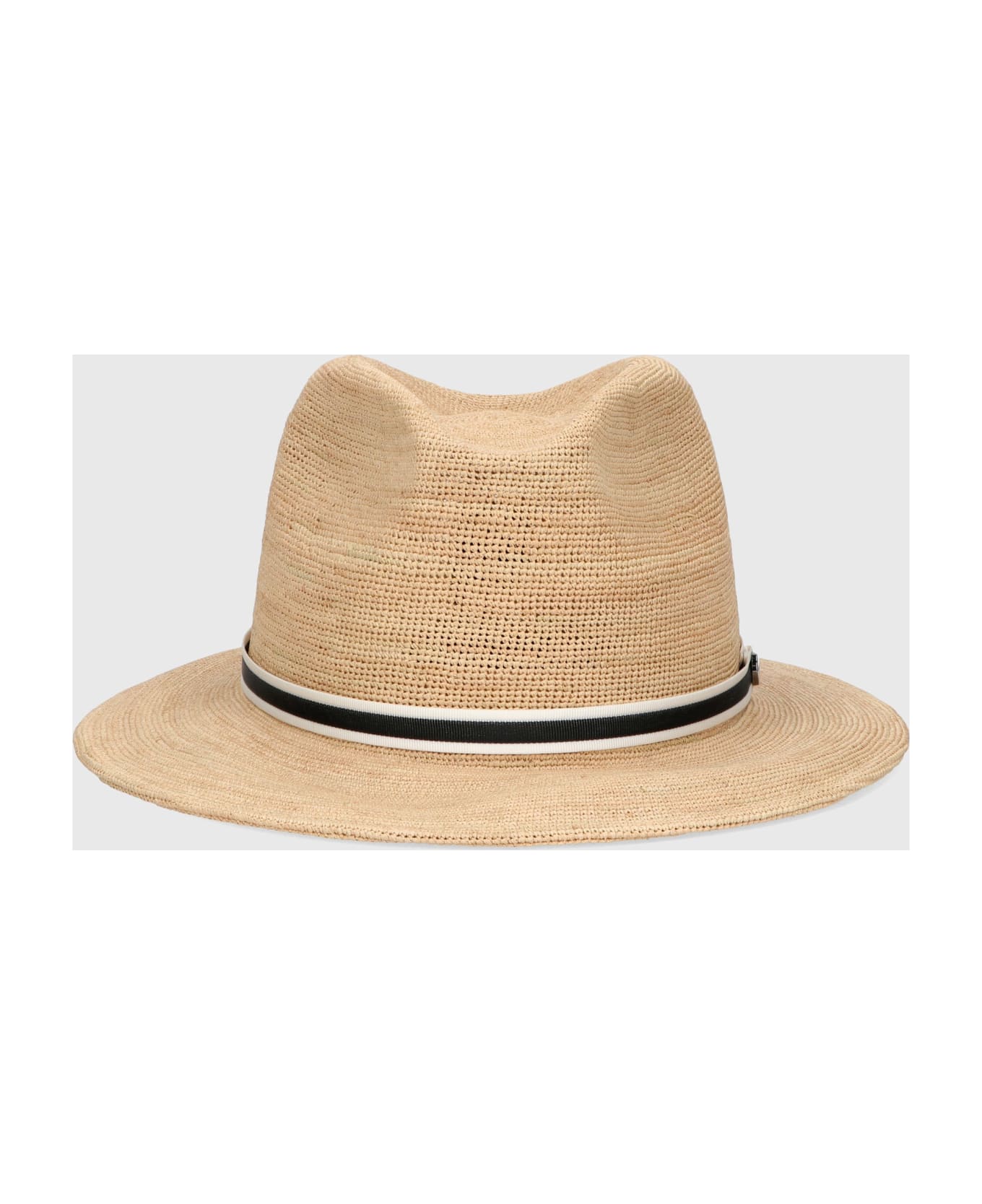 Borsalino Argentina Fine Raffia Crochet - NATURAL, CREAM/BLACK HAT BAND 帽子