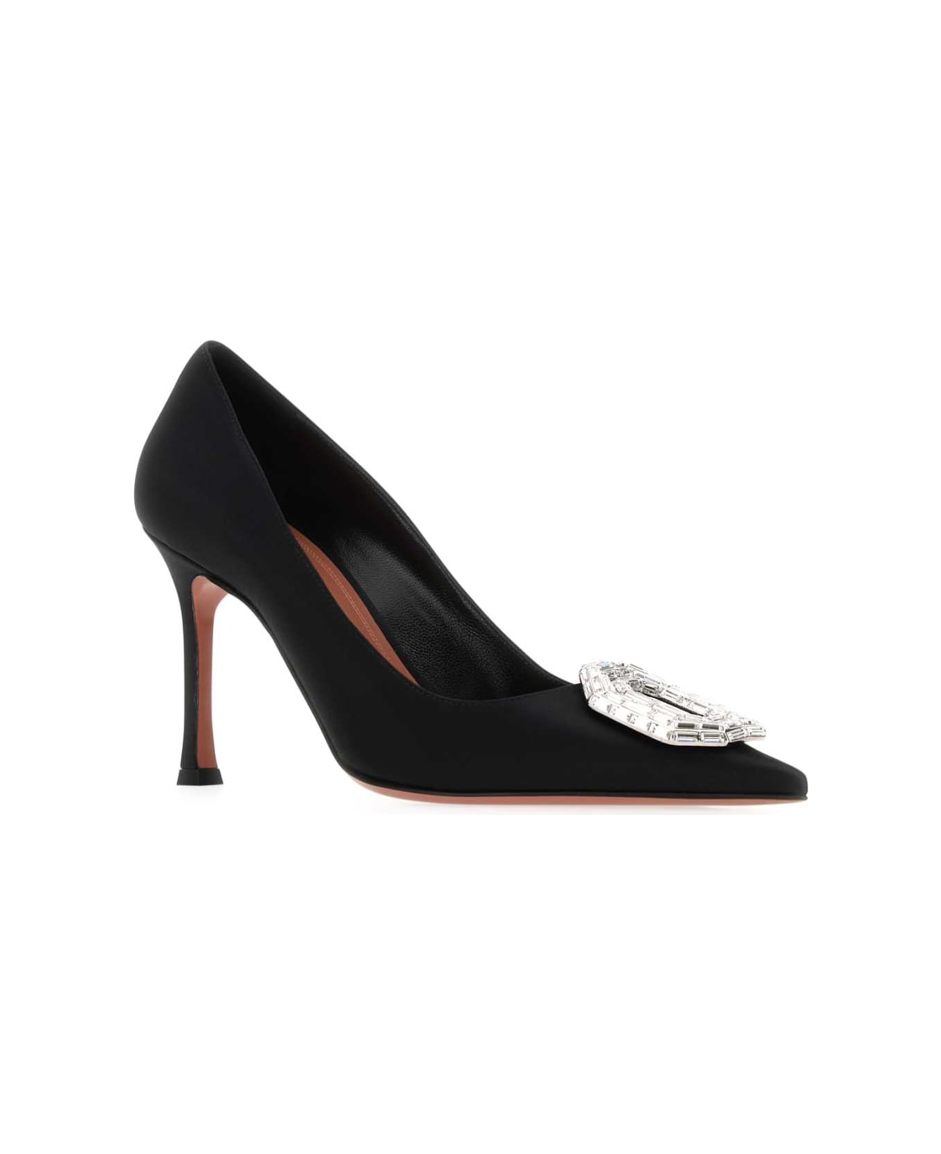 Amina Muaddi Black Satin Camelia Pumps - BLACK