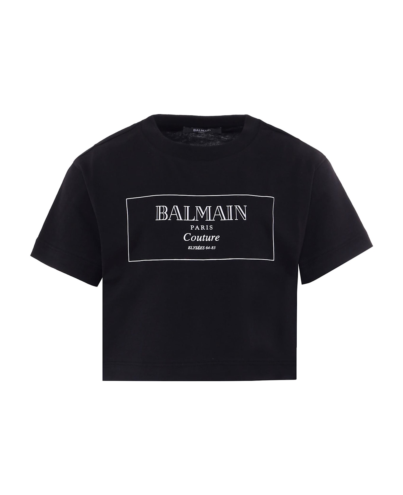 Balmain Black Crop T-shirt For Girl With Logo - Black