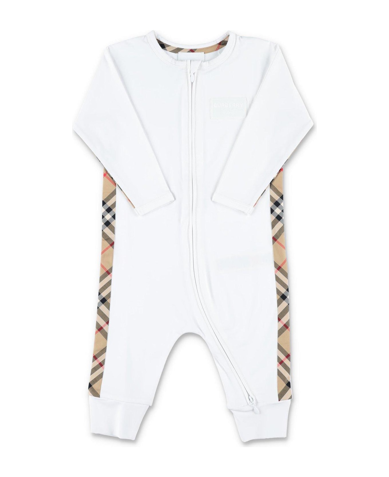 Burberry Vintage Check Panelled Stretched Babygrow Set - White