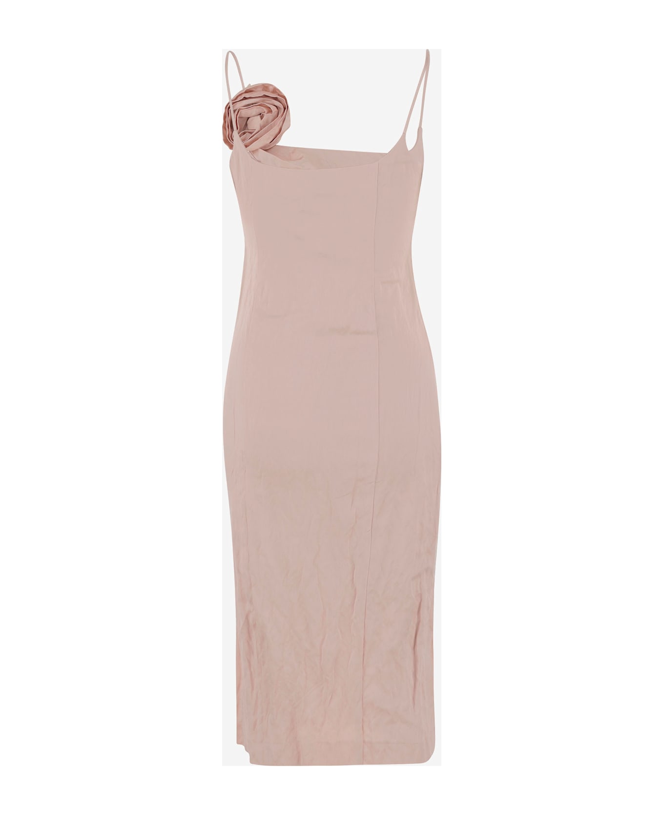Blumarine Crinkled Satin Dress With 3d Rose - ROSA /NERO