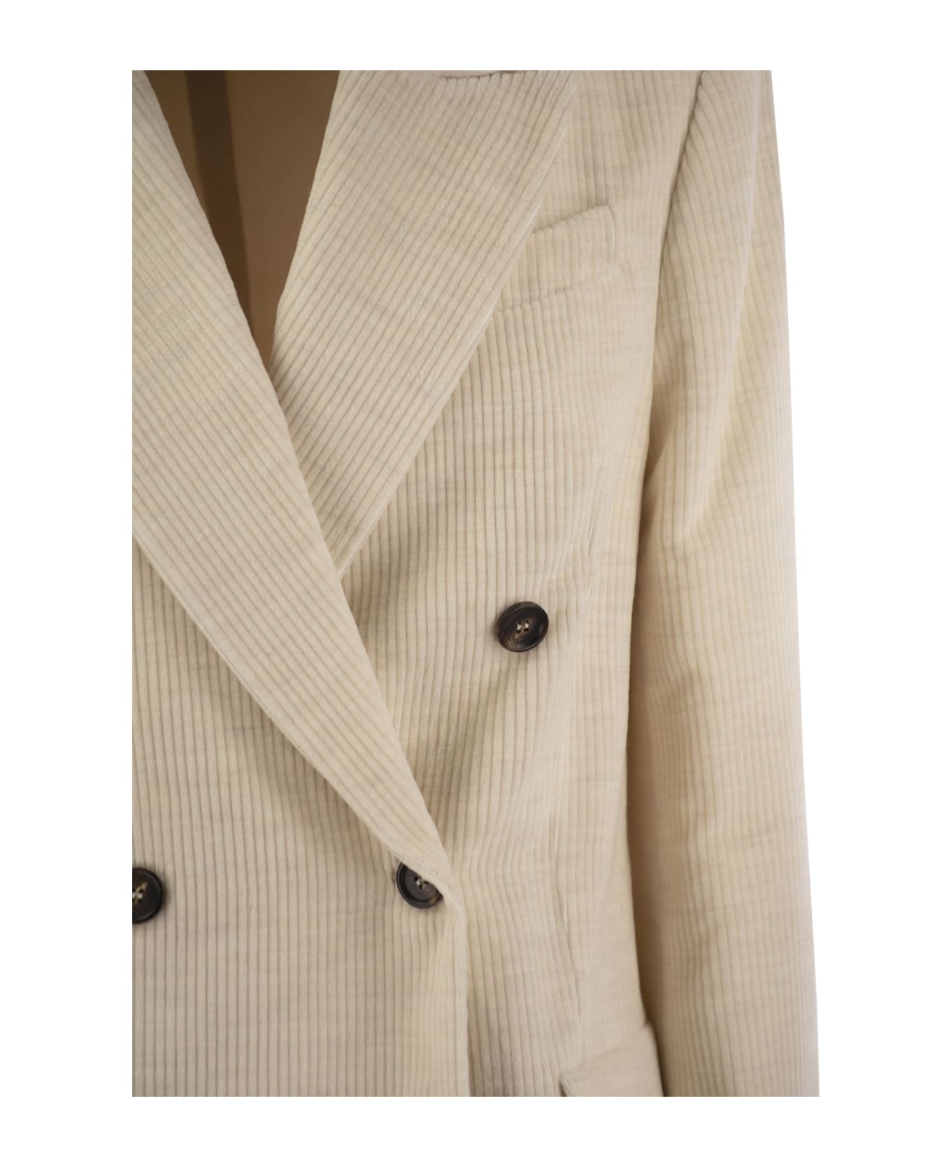 Brunello Cucinelli Viscose And Cotton Corduroy Jacket With Necklace - Ivory