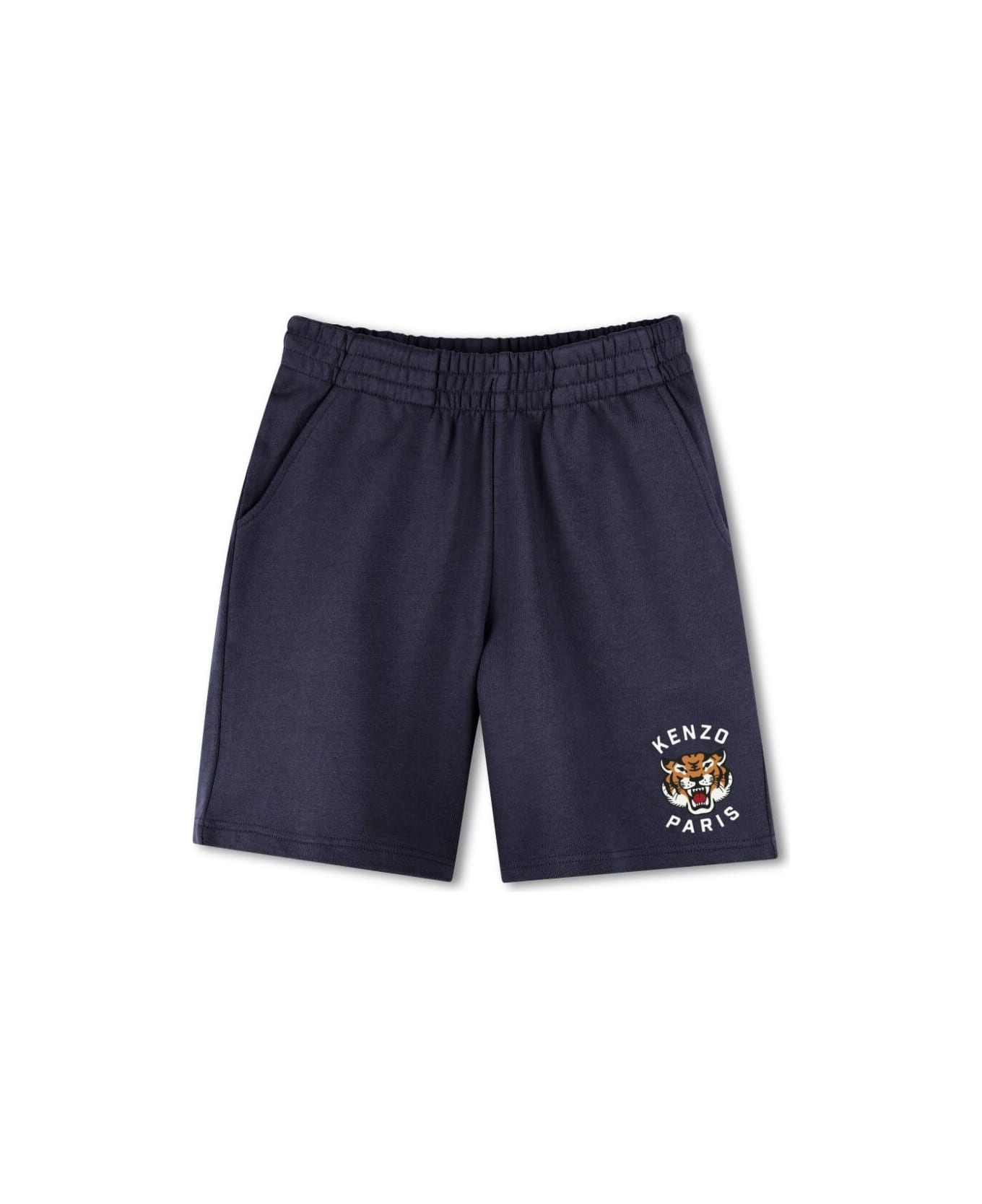 Kenzo Kids Blue Bermuda Pants With Elastic Waist And Logo Print On The Front In Cotton Boy - Blu