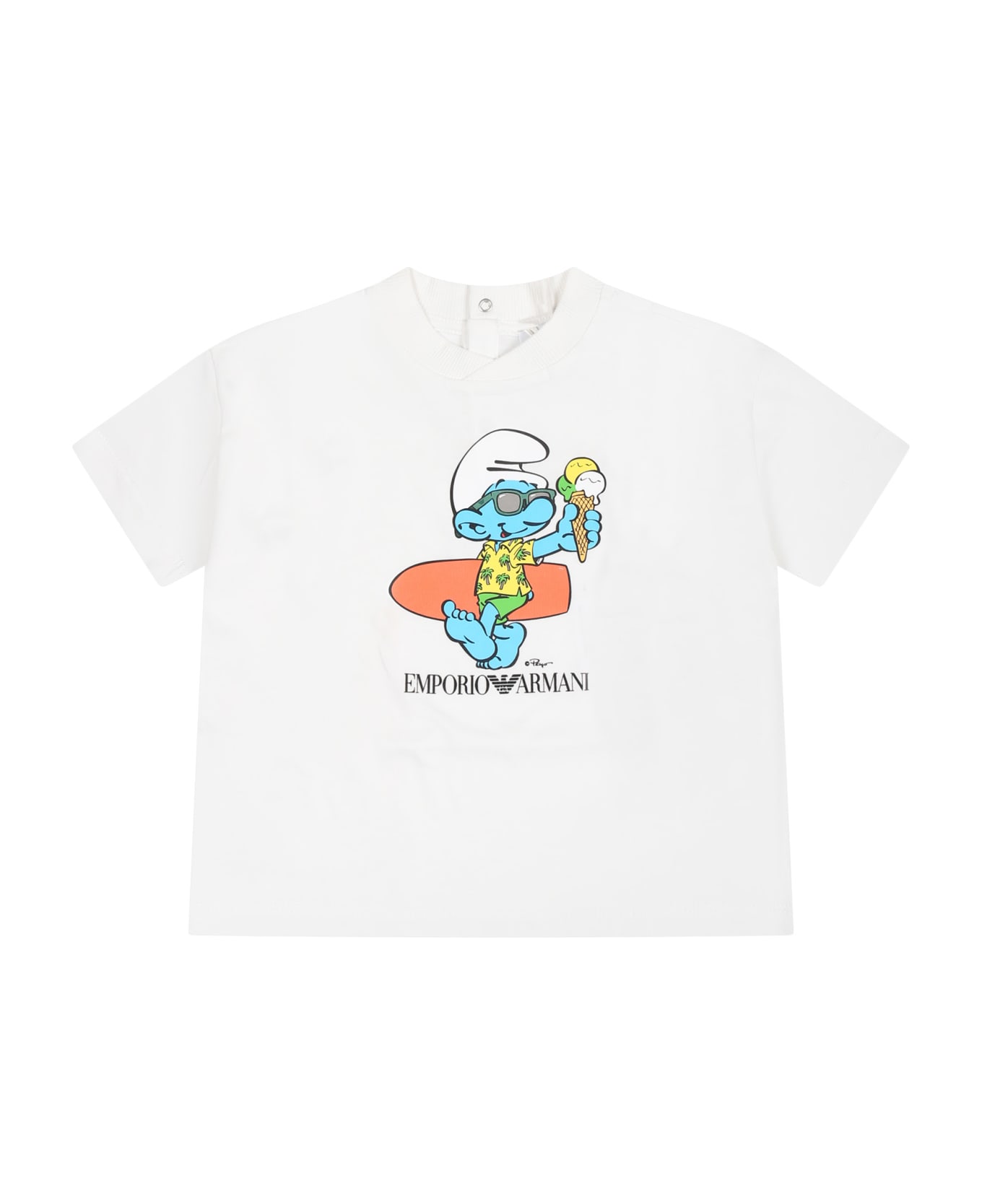 Emporio Armani White T-shirt For Baby Boy With The Smurfs - White Tシャツ＆ポロシャツ