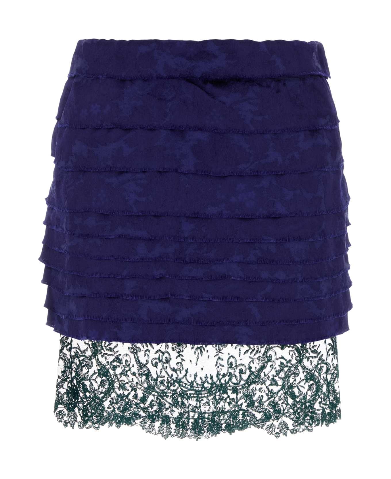 Saint Laurent Blue Jacquard Mini Skirt - BLEUSAPHIR