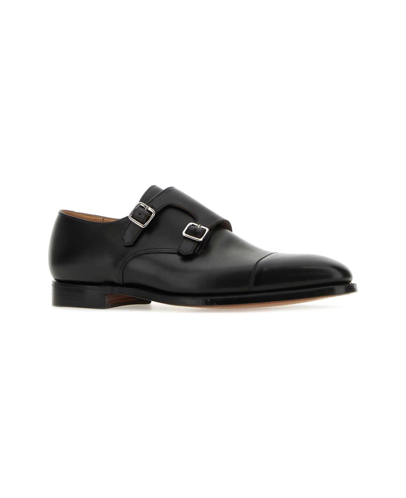 Crockett & Jones Black Leather Lowndes Monk Strap Shoes - BLACK