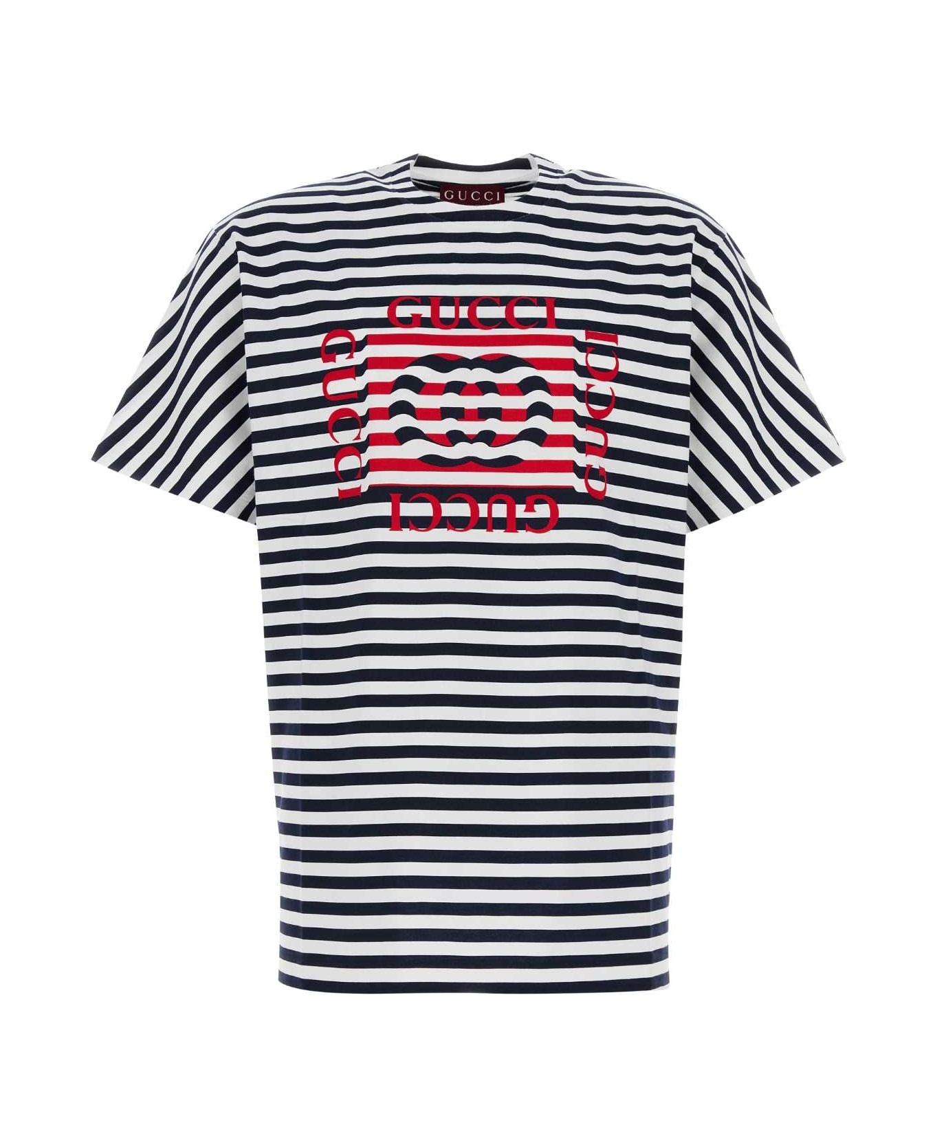 Gucci Printed Cotton T-shirt - BLUE/WHITE