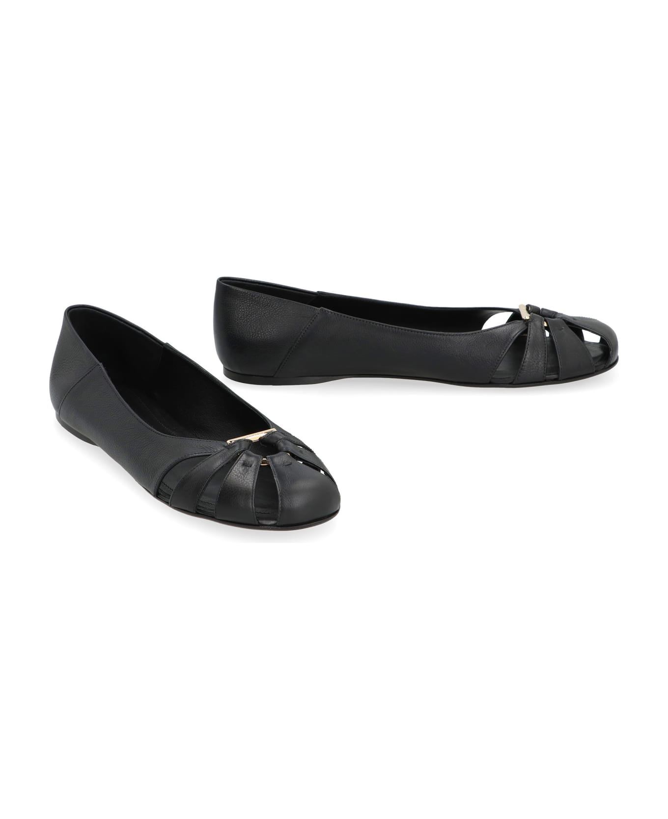 Ferragamo Leather Ballet Flats - black フラットシューズ