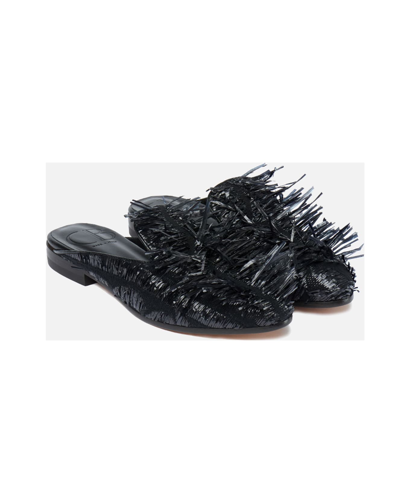 CB Made in Italy Fringed Raffia Flats Ravello - Black