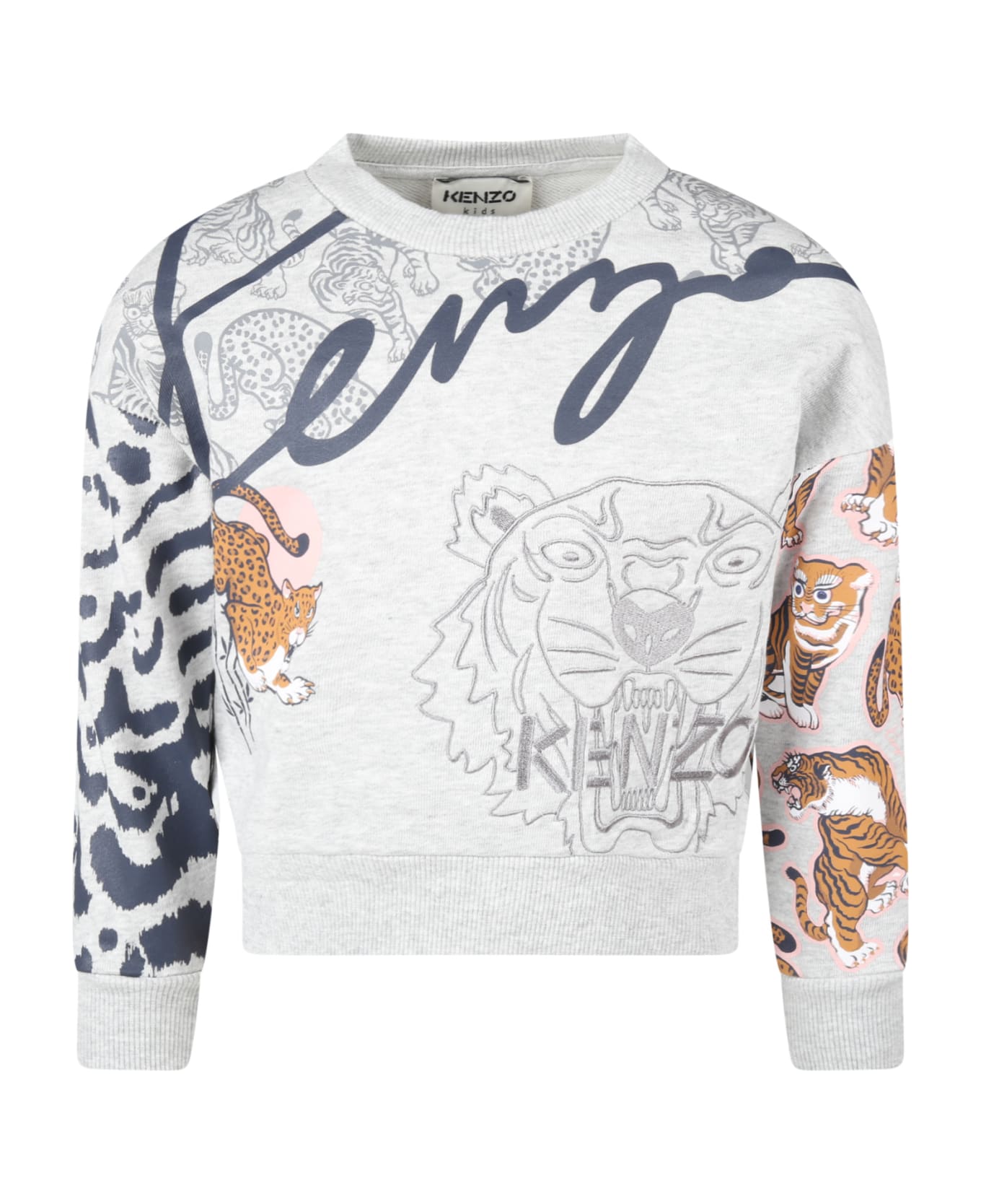 Kenzo Kids Grey Sweatshirt For Girl With Tigers - Grey