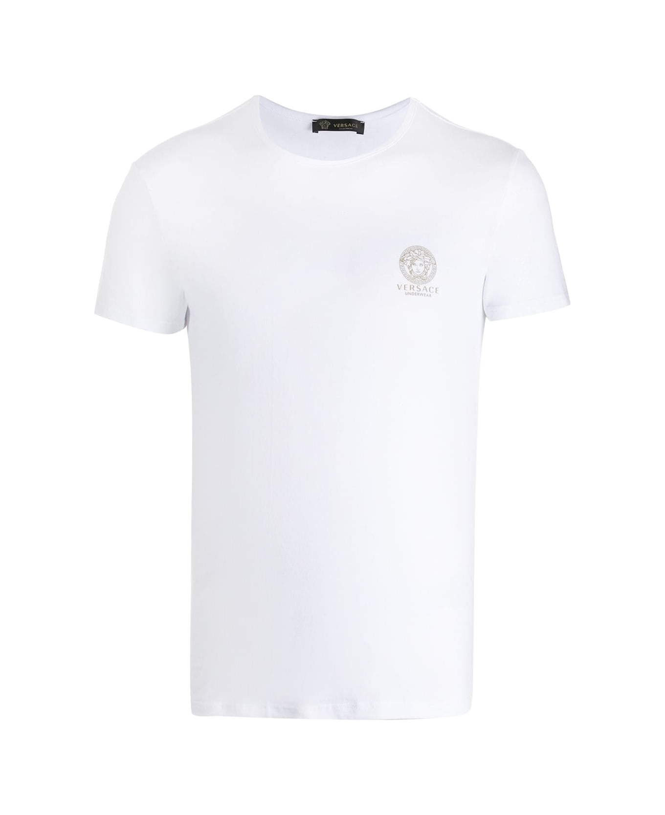 Versace White T-shirt In Stretch Jersey With Medusa Logo Crest Versce Man - White