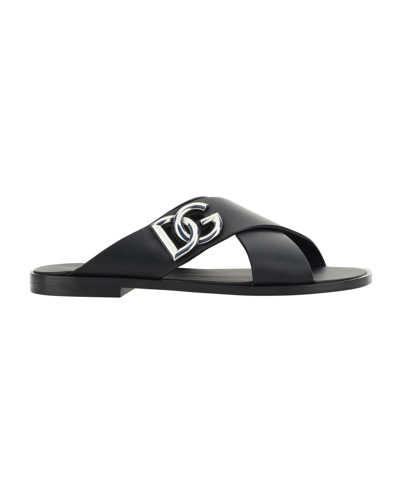 Dolce & Gabbana Logo Leather Sandals - Nero