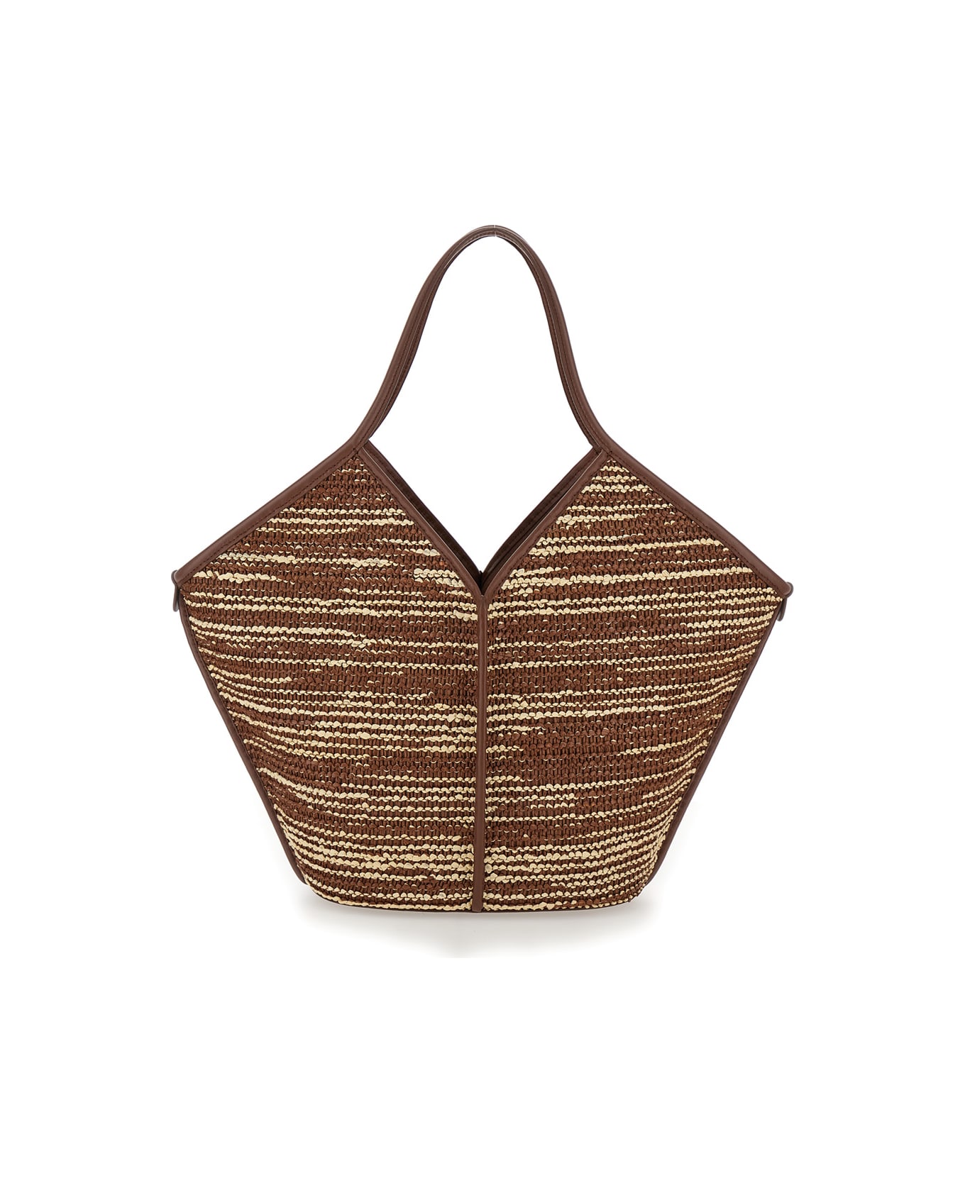 Hereu 'calella' Beige And Brown Tote Bag With Brown Leather Trim In Raffia And Leather Woman - Brown