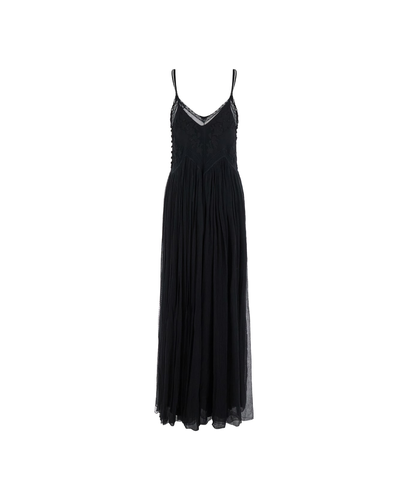 TwinSet Black Long Sleeveless Dress With V Neck In Viscose Woman - Black