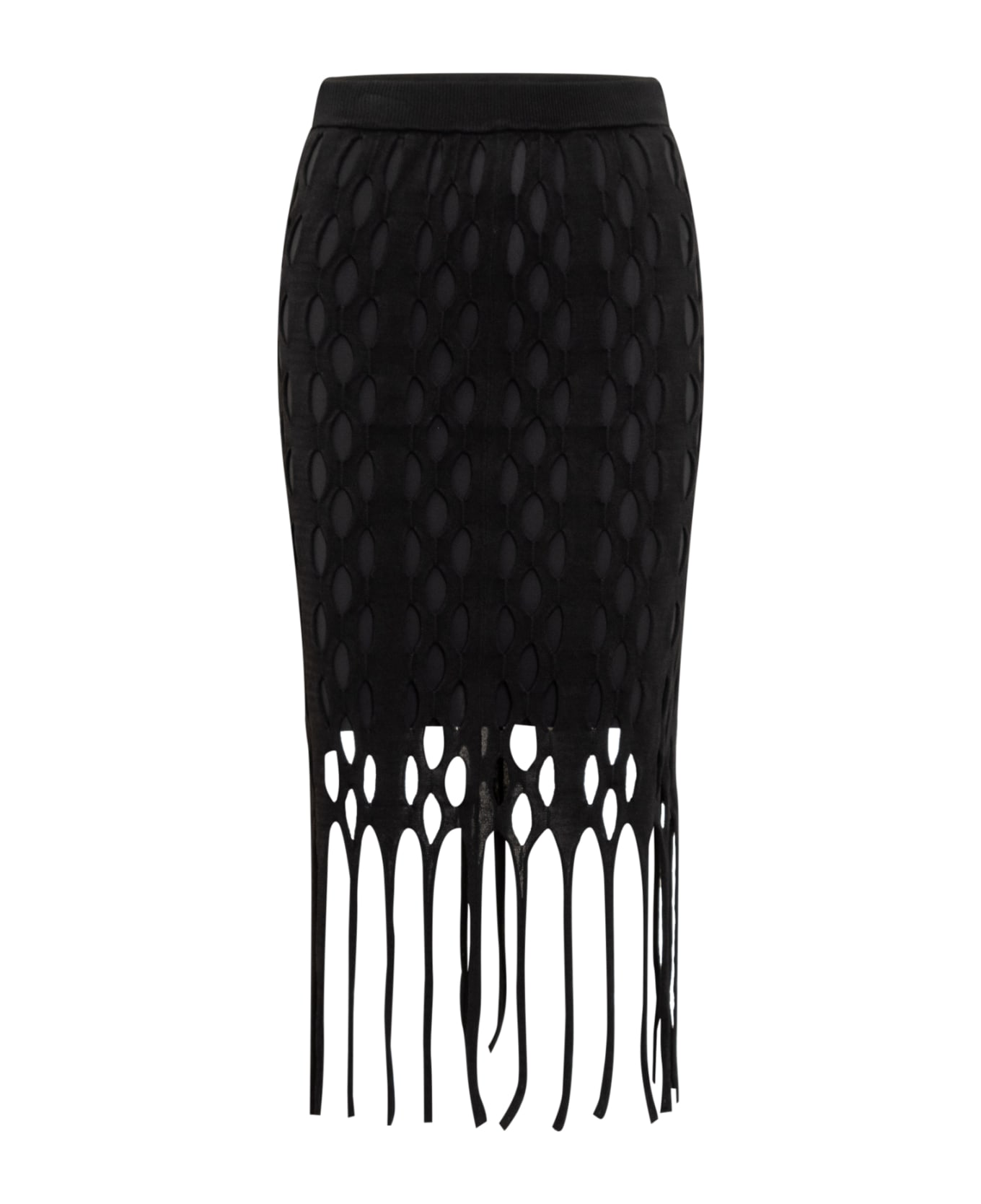 Pinko Skirt With Mesh Effect And Fringes - NERO LIMOUSINE