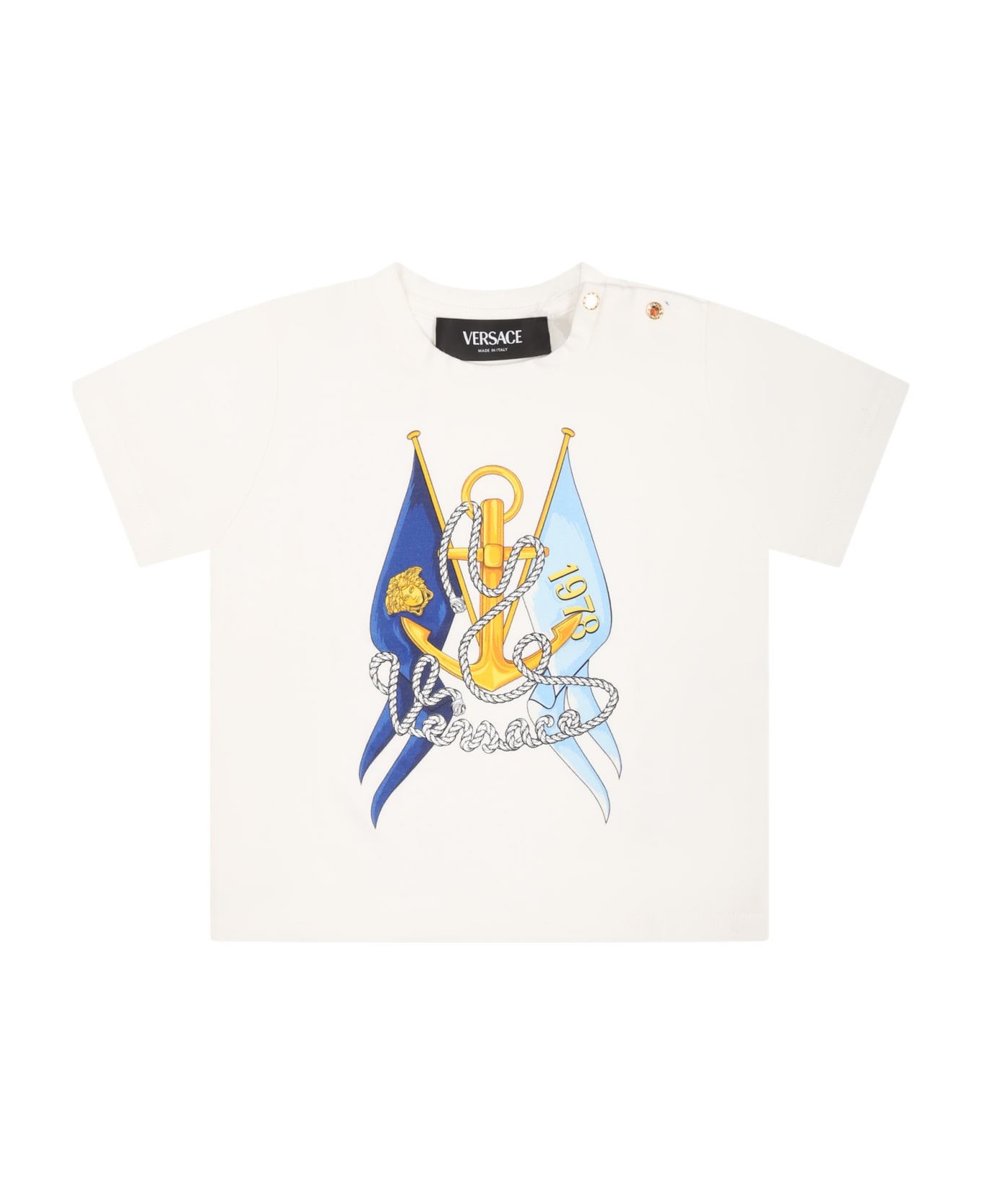 Versace White T-shirt For Baby Boy With Anchor Print - White