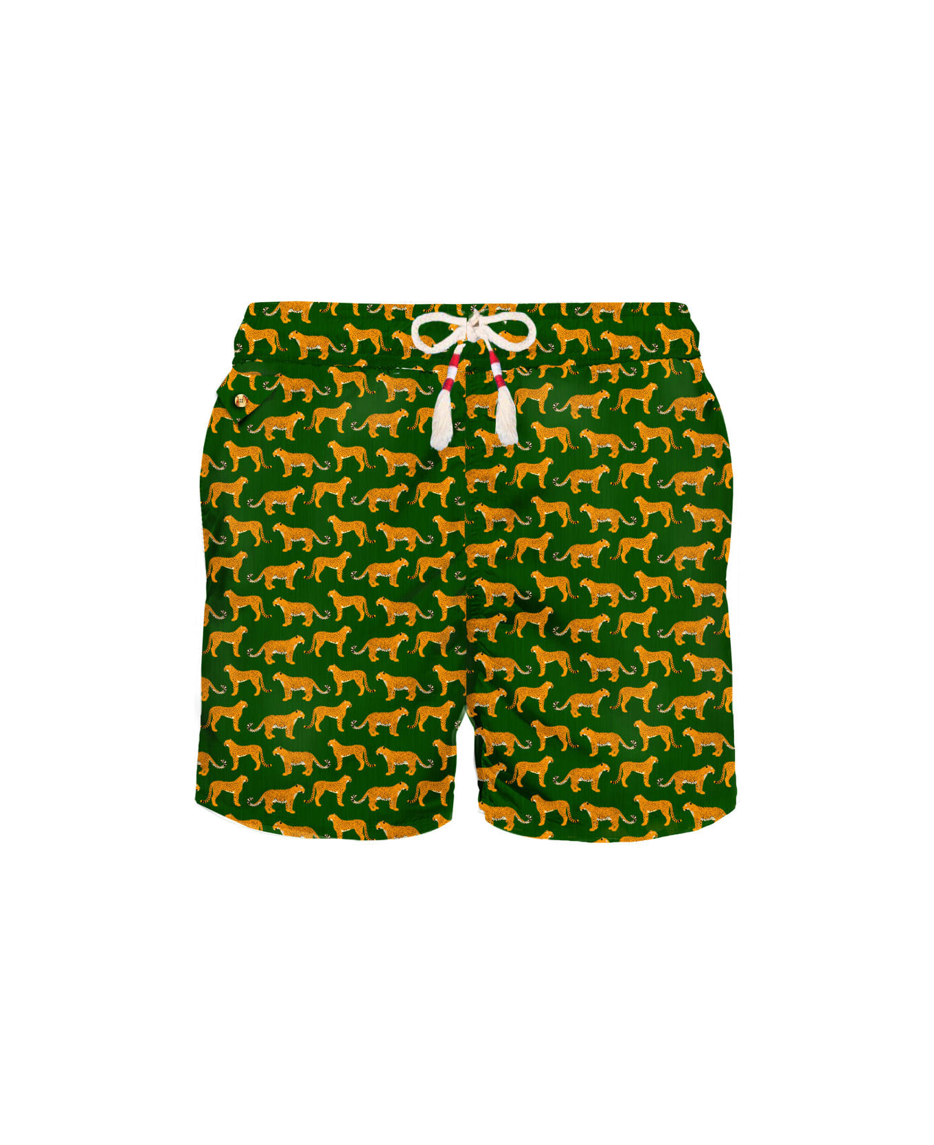 MC2 Saint Barth Man Light Fabric Swim Shorts With Cheetah Print - GREEN