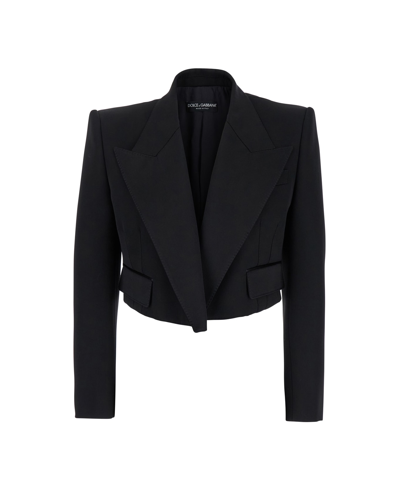 Dolce & Gabbana 'spencer' Black Single-breasted Cropped Jacket With Peak Revers In Velvet Woman - Black