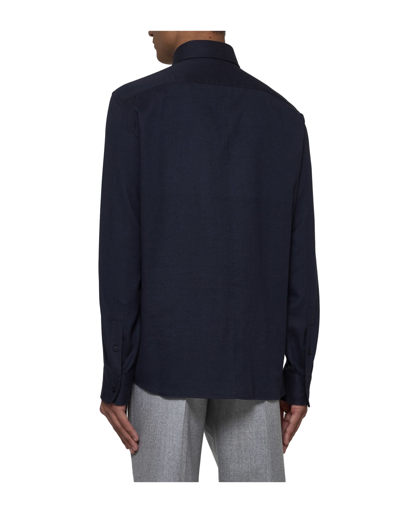 Brunello Cucinelli Slim Fit Shirt In Stretch Cotton Chevron Flannel - Blue