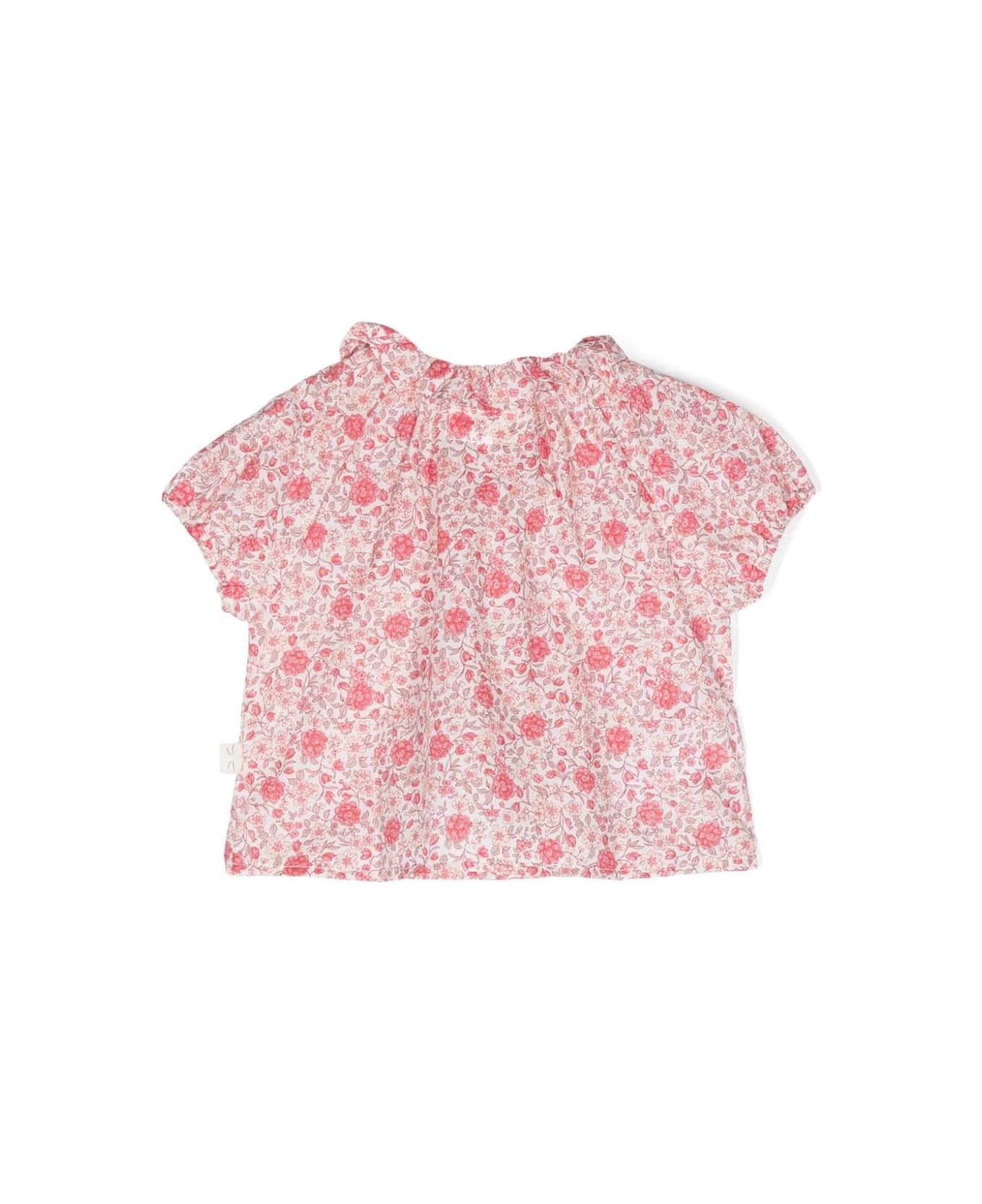 Teddy & Minou Voile Shirt With Strawberry Red Flower Print - Red